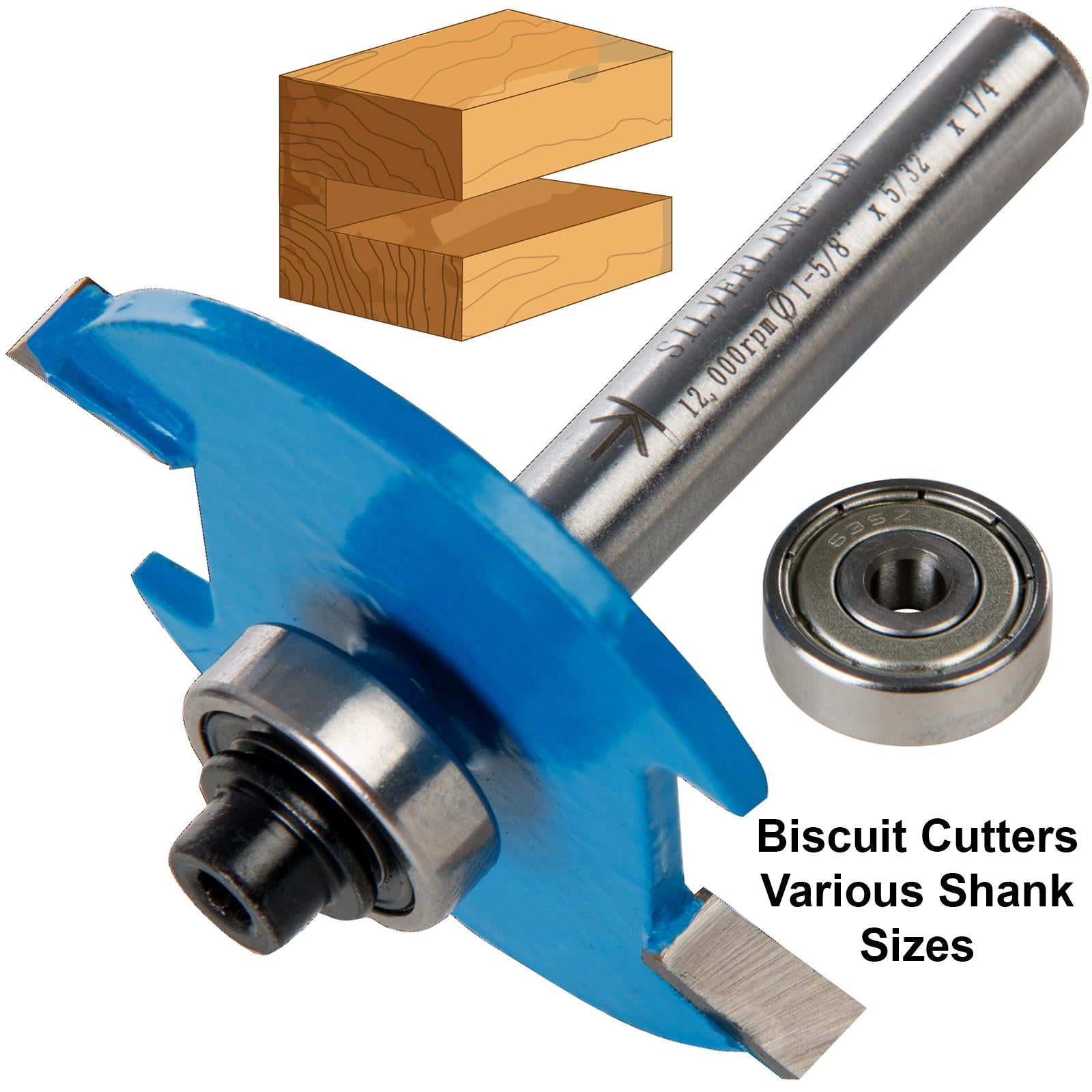 Silverline Biscuit Cutter Router Bits 1/4", 1/2", 8mm, 12mm