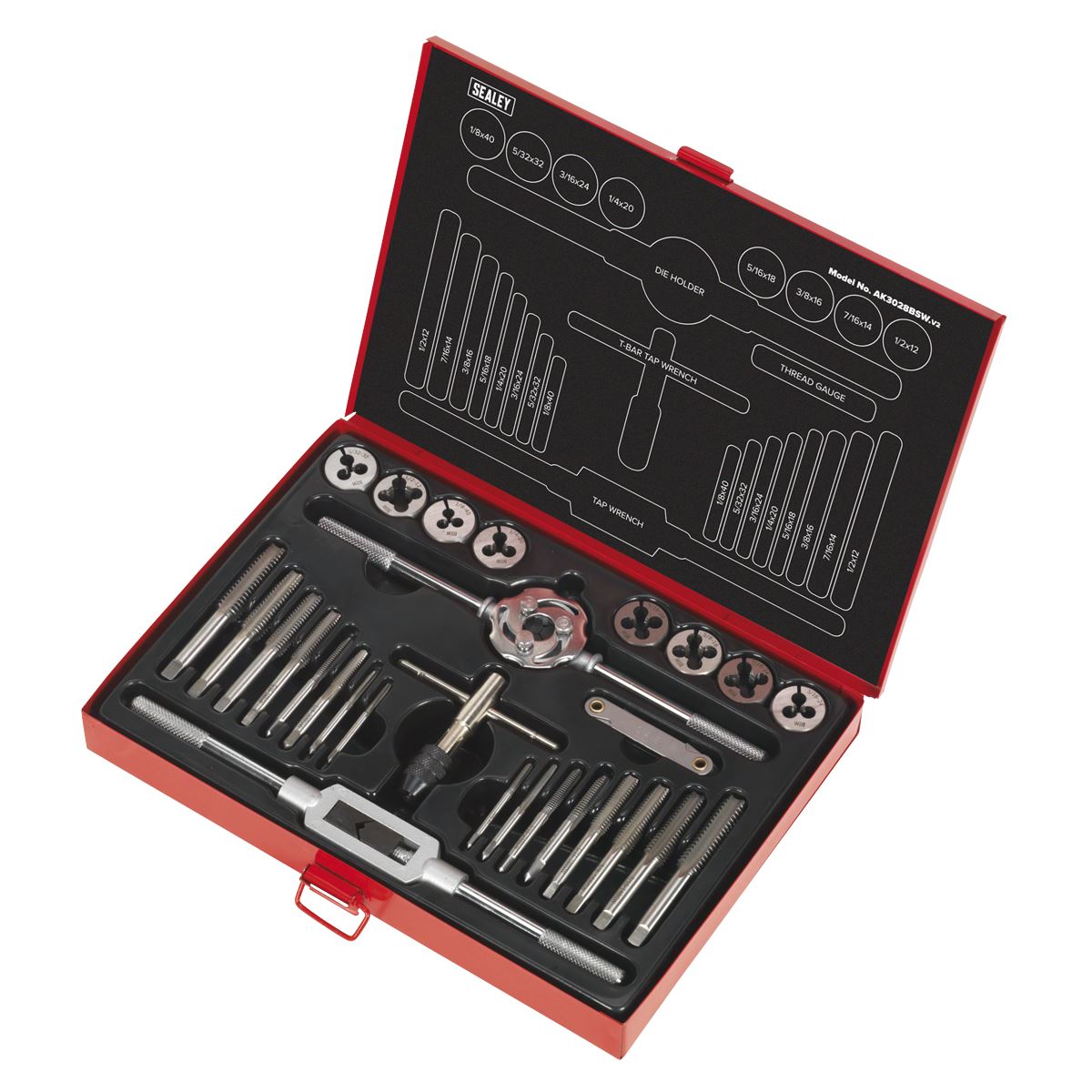 Sealey Tap & Die Set 28pc Split Dies Imperial BSW 