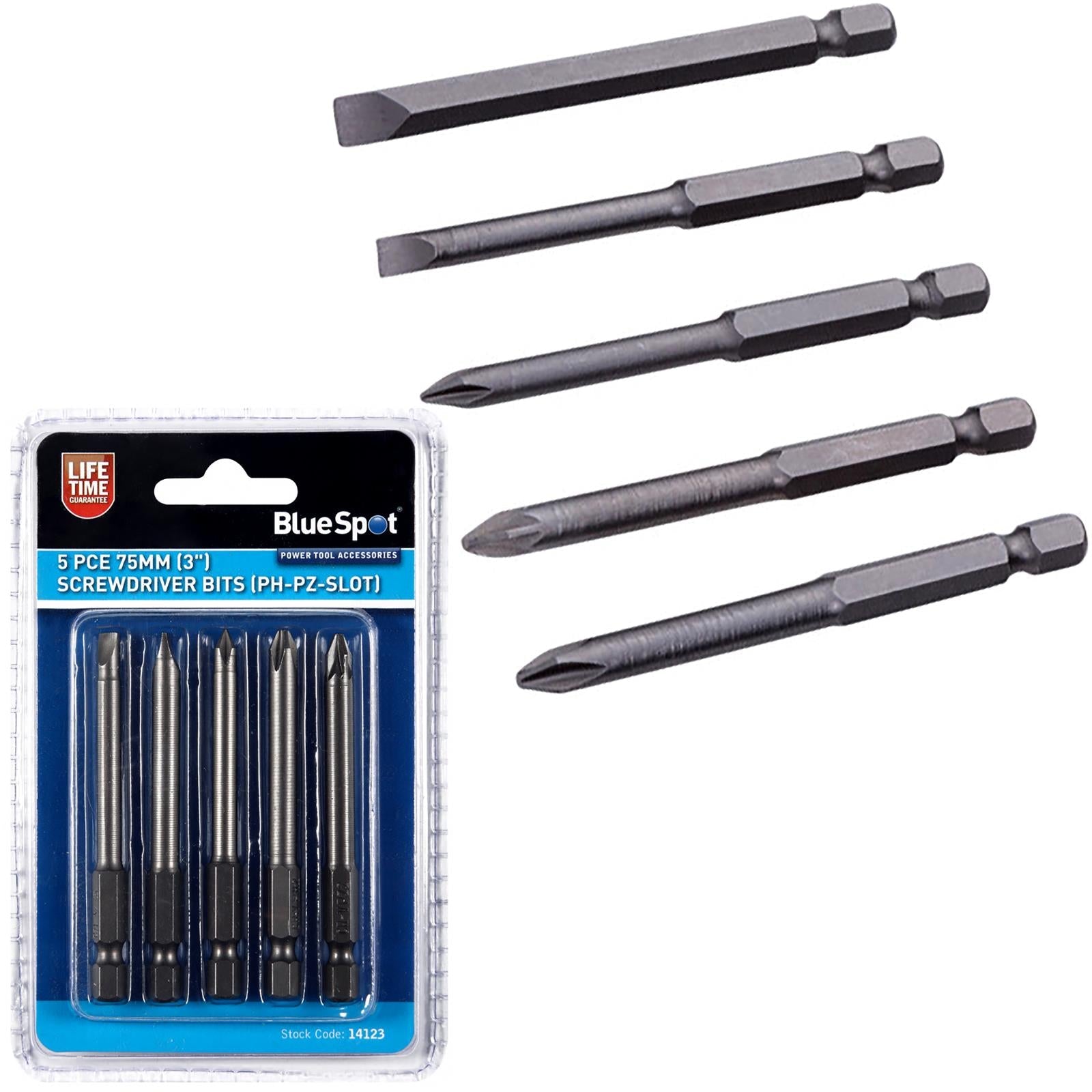 BlueSpot Screwdriver Bits (PH-PZ Slot) 75mm (3")  5 Pieces 
