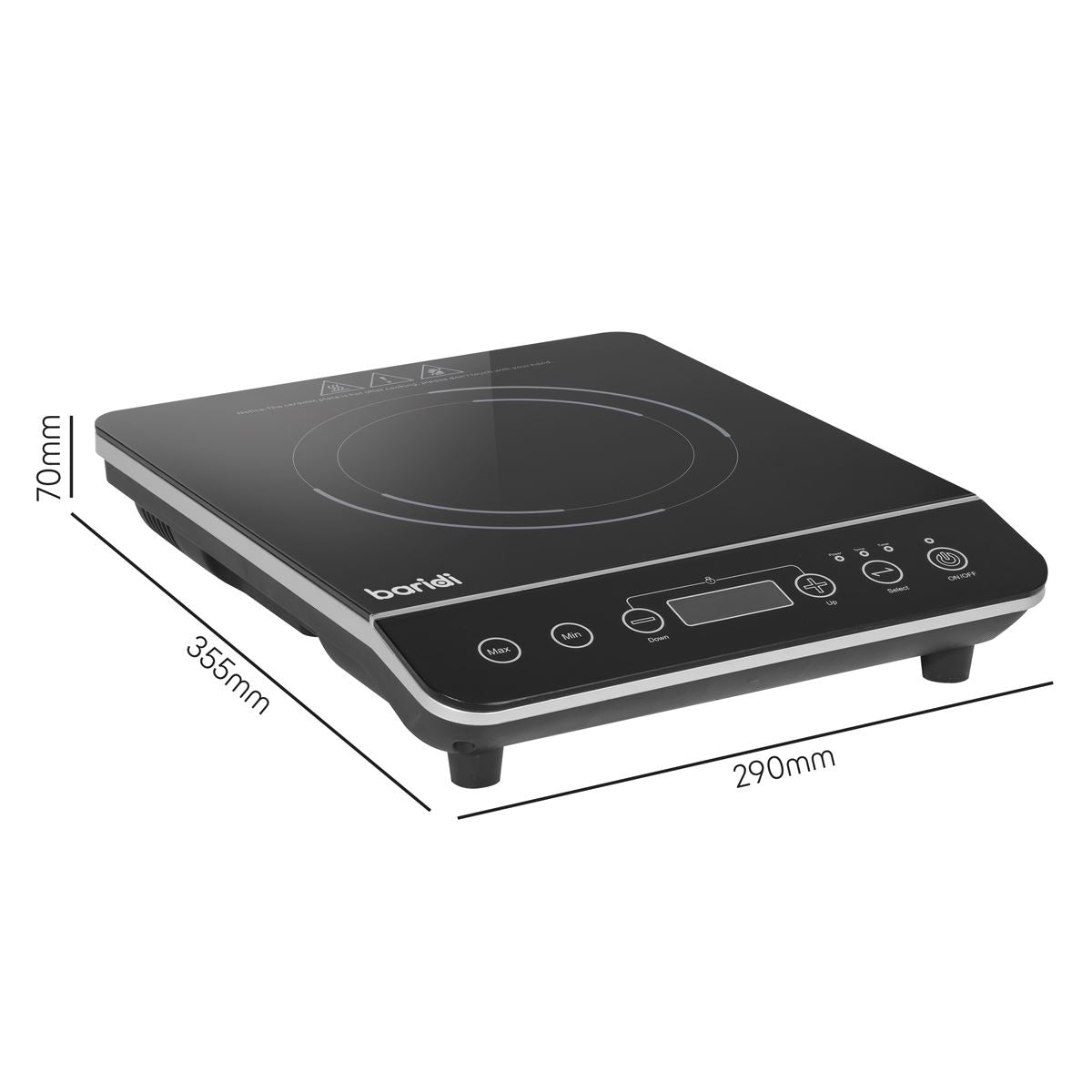 Baridi Induction Hob: Single Zone with 13A Plug, 10 Power Settings 200W-2000W, Touch Controls, 3-Hour Timer Function, Child Lock, Black