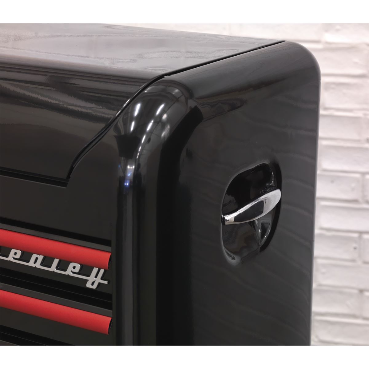 Sealey Premier Retro Style Wide Topchest & Rollcab Combination 10 Drawer-Black with Red Anodised Drawer Pulls 