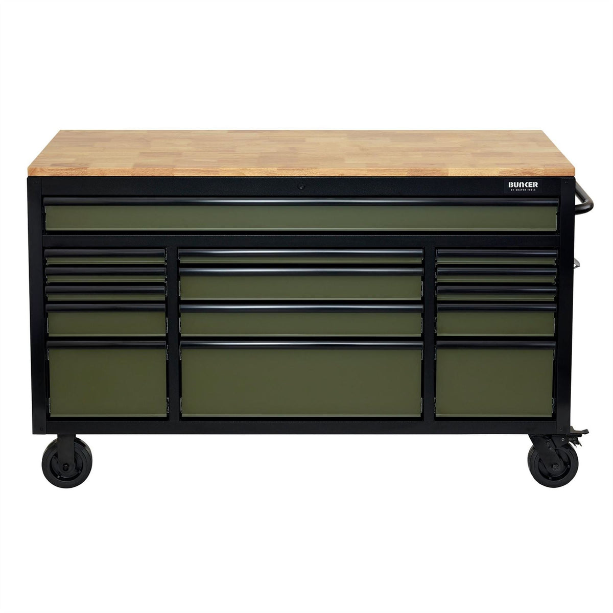 BUNKER 15 Drawer Workbench Roller Tool Cabinet 61" Green 27333  White Rose Tools