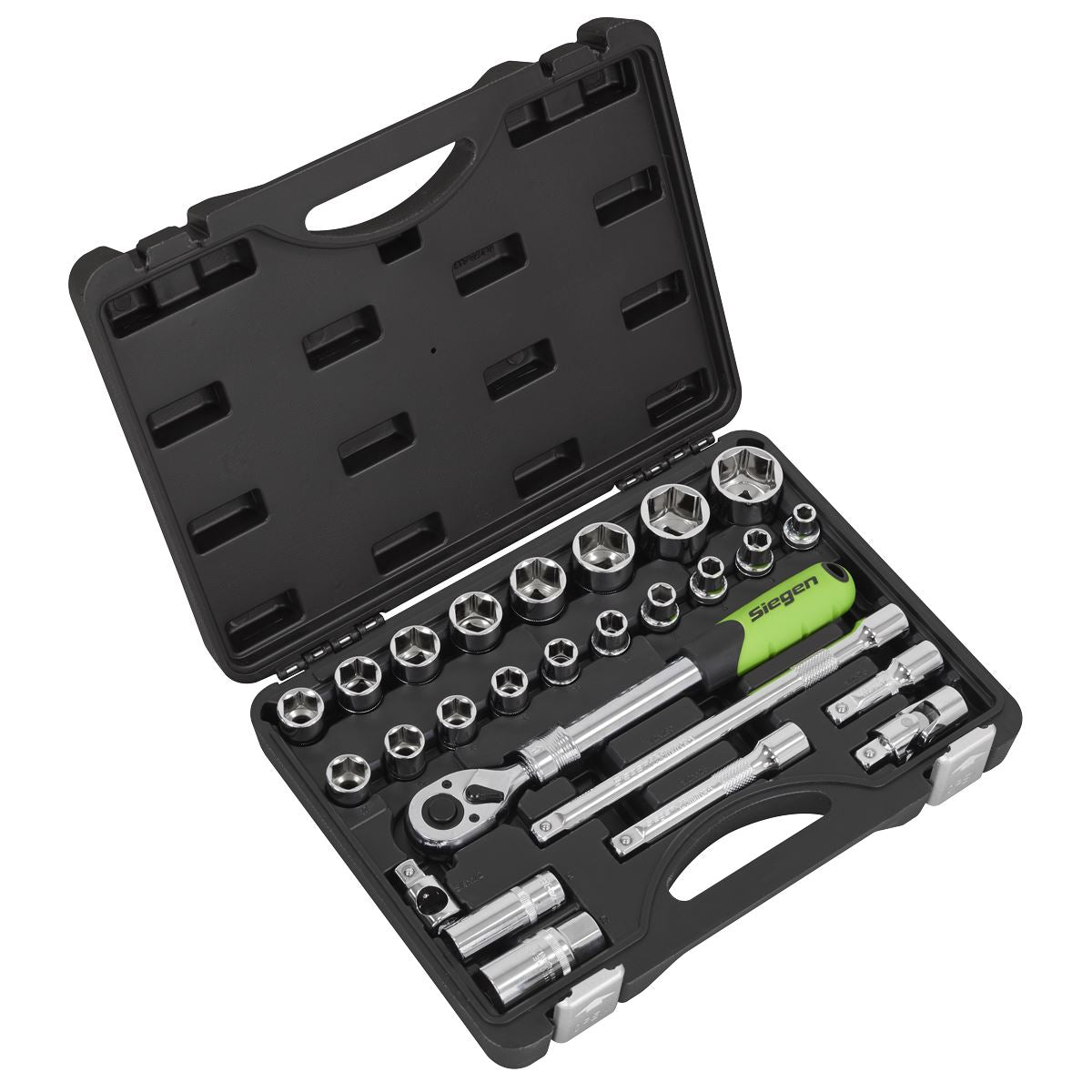 Siegen by Sealey Socket Set Extendable Ratchet 1/2"Sq Drive 26pc  White Rose Tools