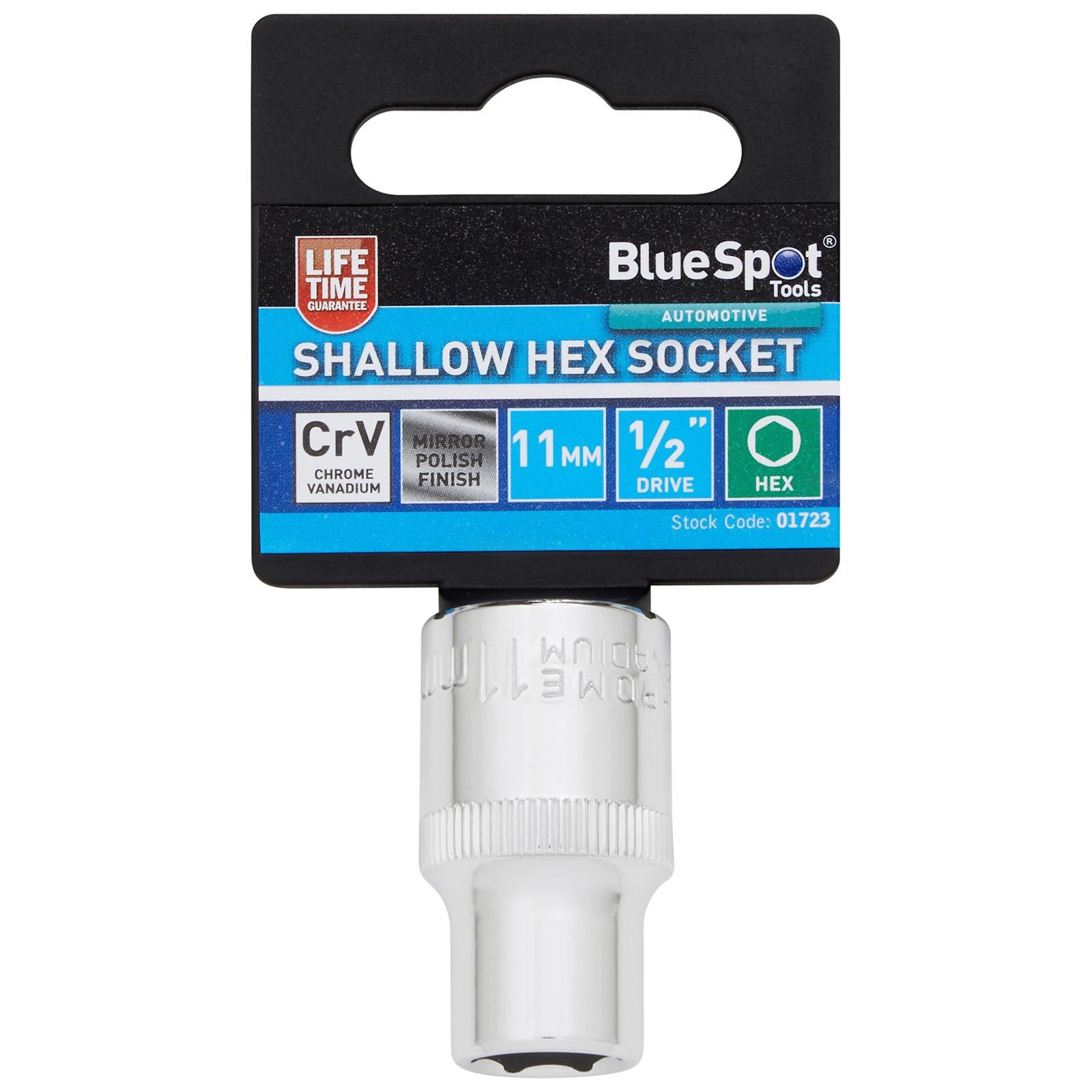 BlueSpot Shallow Socket 1/2" Drive 6 Point Hex Chrome Individual 8-32mm - Choose Size  White Rose Tools
