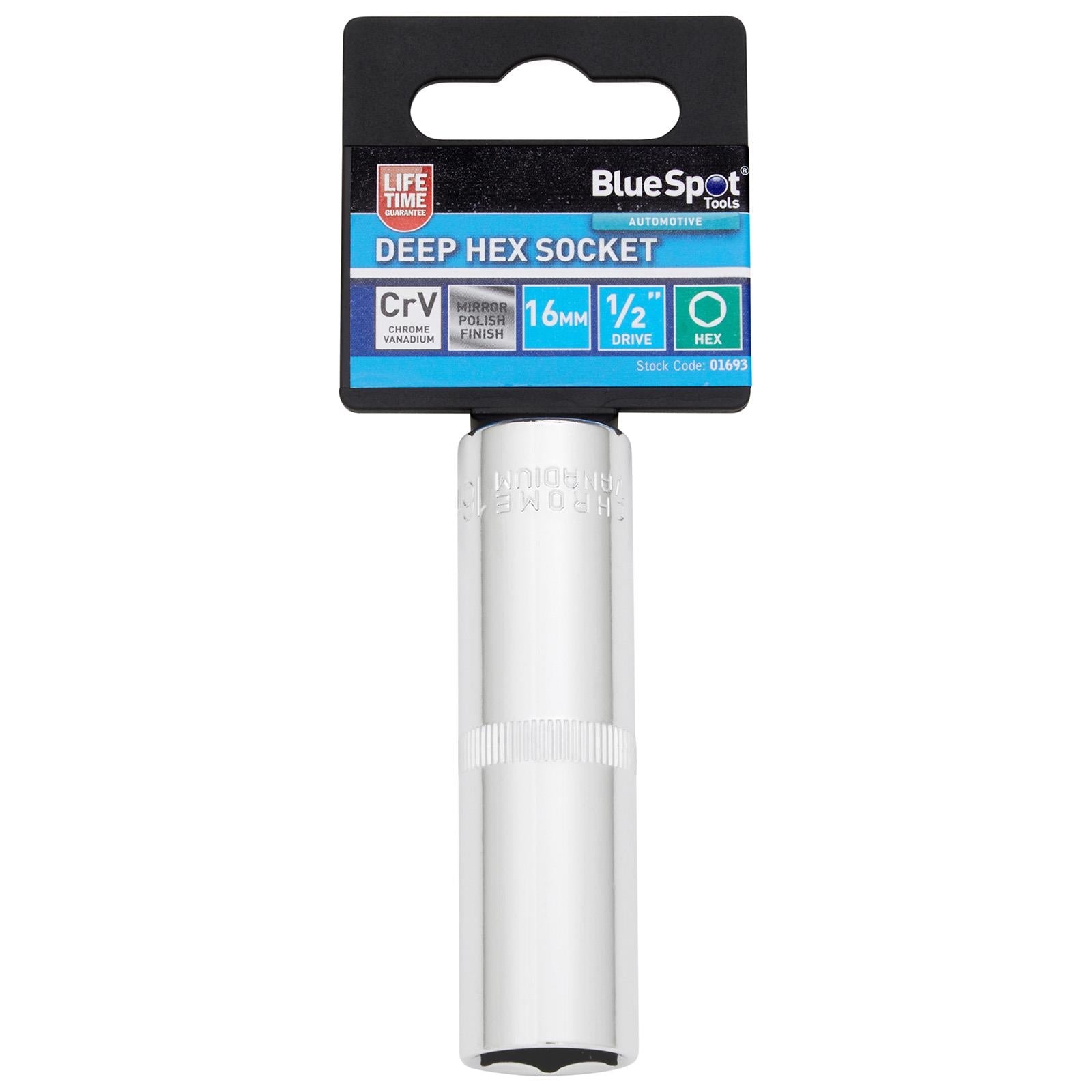 BlueSpot Deep Socket 1/2" Drive 6 Point Hex Chrome Individual 8-32mm - Choose Size  White Rose Tools