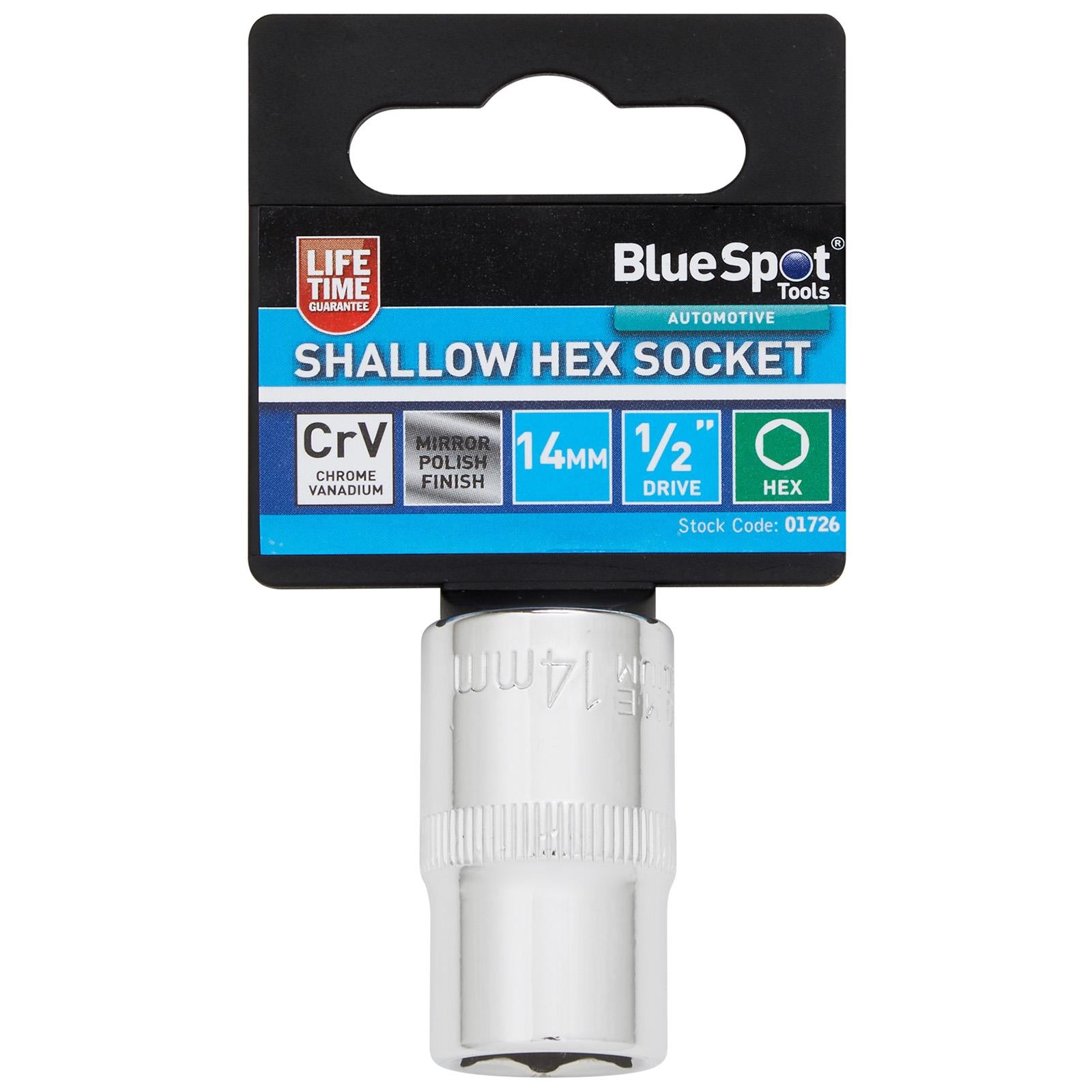 BlueSpot Shallow Socket 1/2" Drive 6 Point Hex Chrome Individual 8-32mm - Choose Size  White Rose Tools