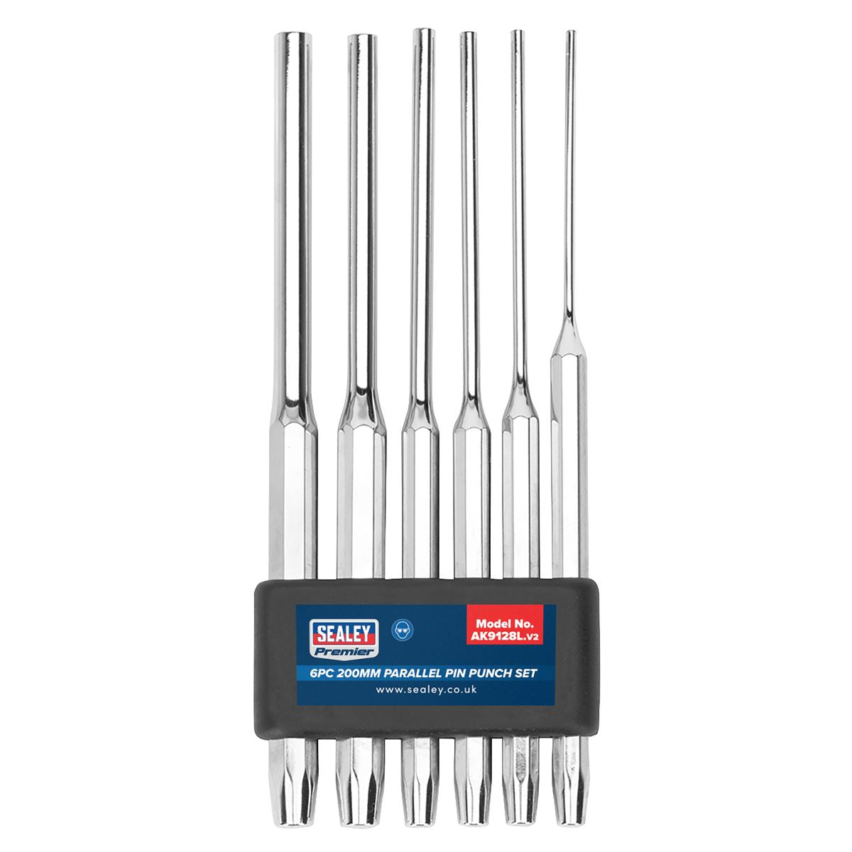 Sealey Premier 6 Piece 200mm Parallel Pin Punch Set Long Style 3-10mm Diameter
