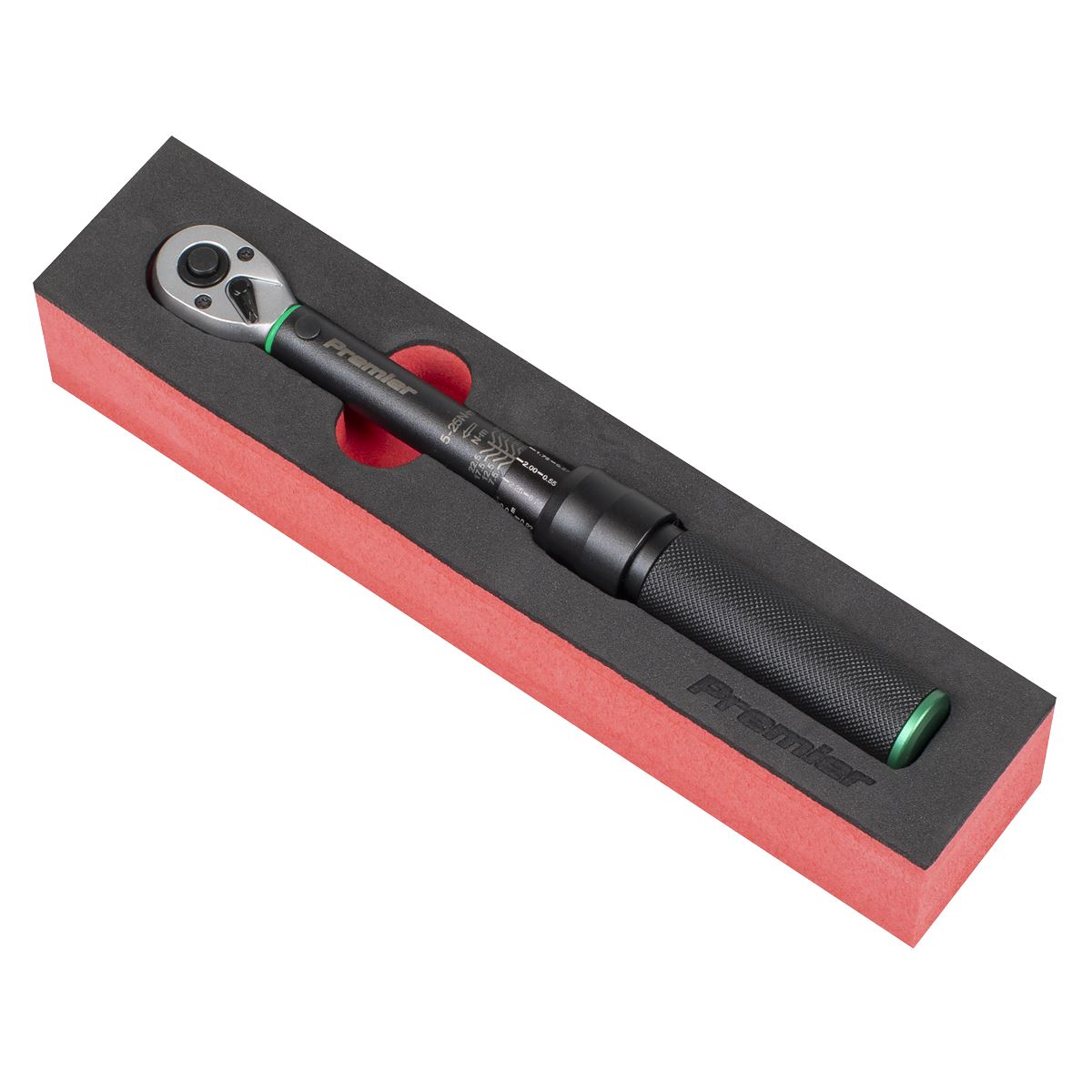 Sealey Premier Black Torque Wrench Micrometer Style 1/4"Sq Drive Calibrated 5-25Nm - Premier Black  White Rose Tools