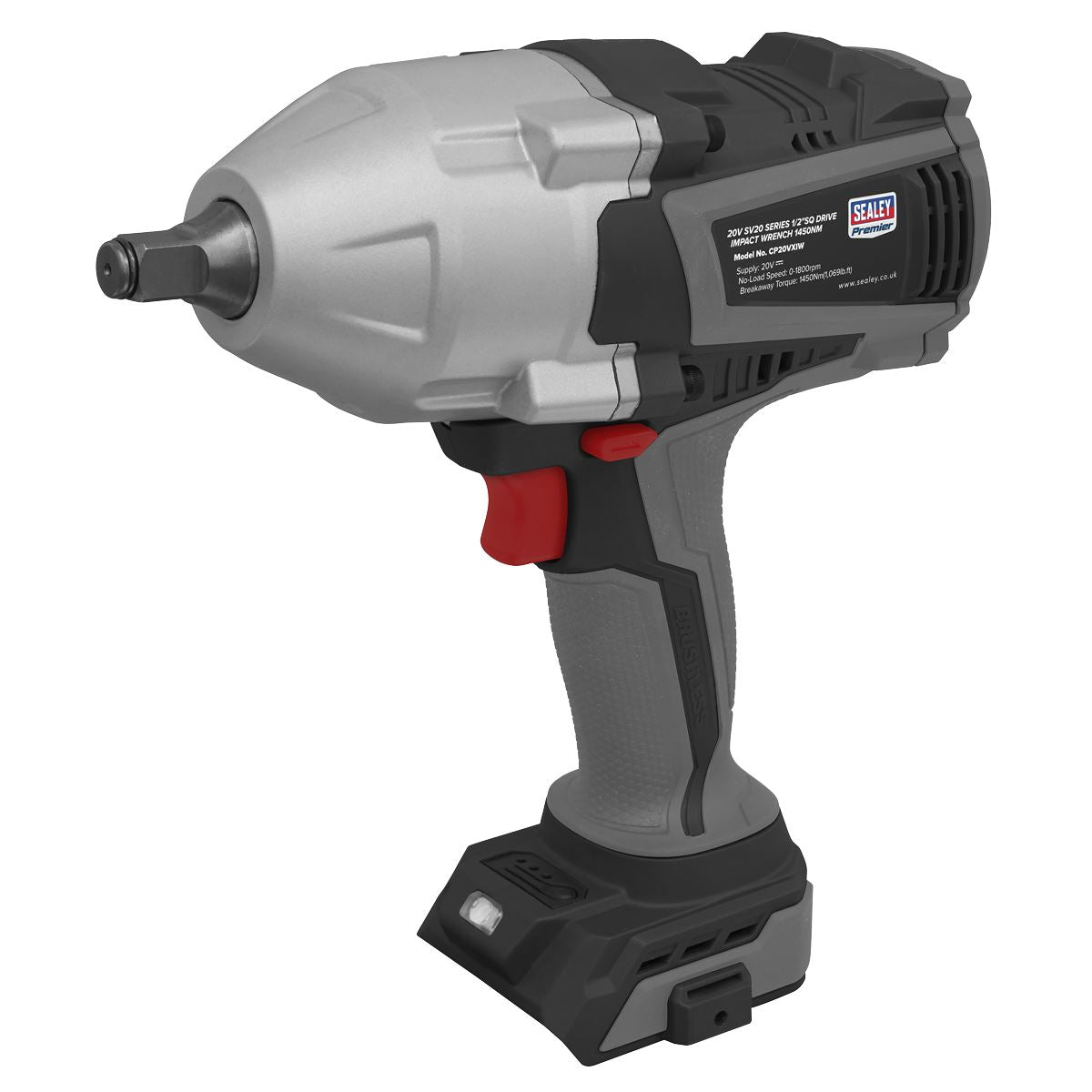 Sealey Premier Brushless Impact Wrench 20V SV20 Series 1/2"Sq Drive - Body Only