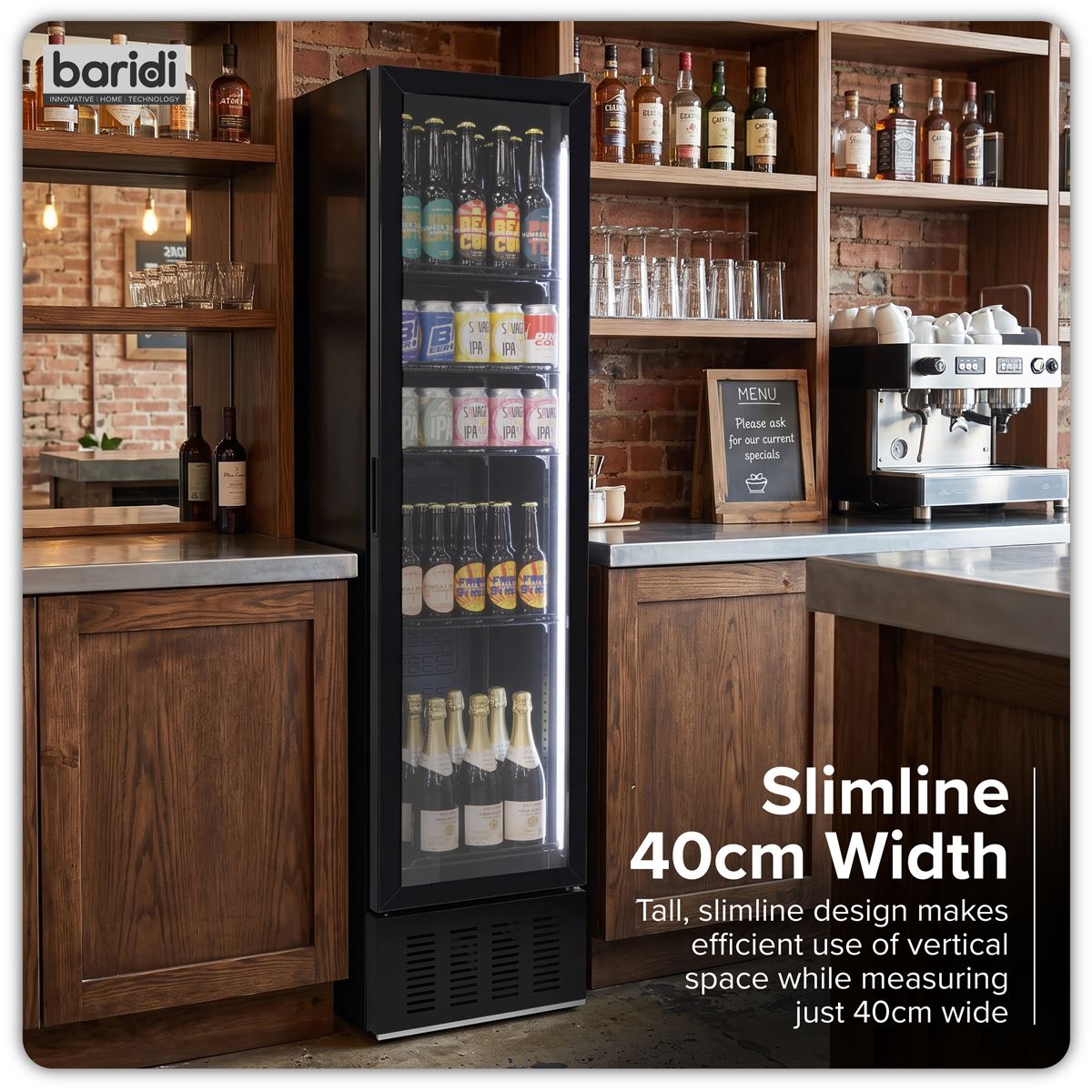Baridi Tall Drinks/Bar Fridge with Digital Controls & Auto Defrost 160L - Black  White Rose Tools