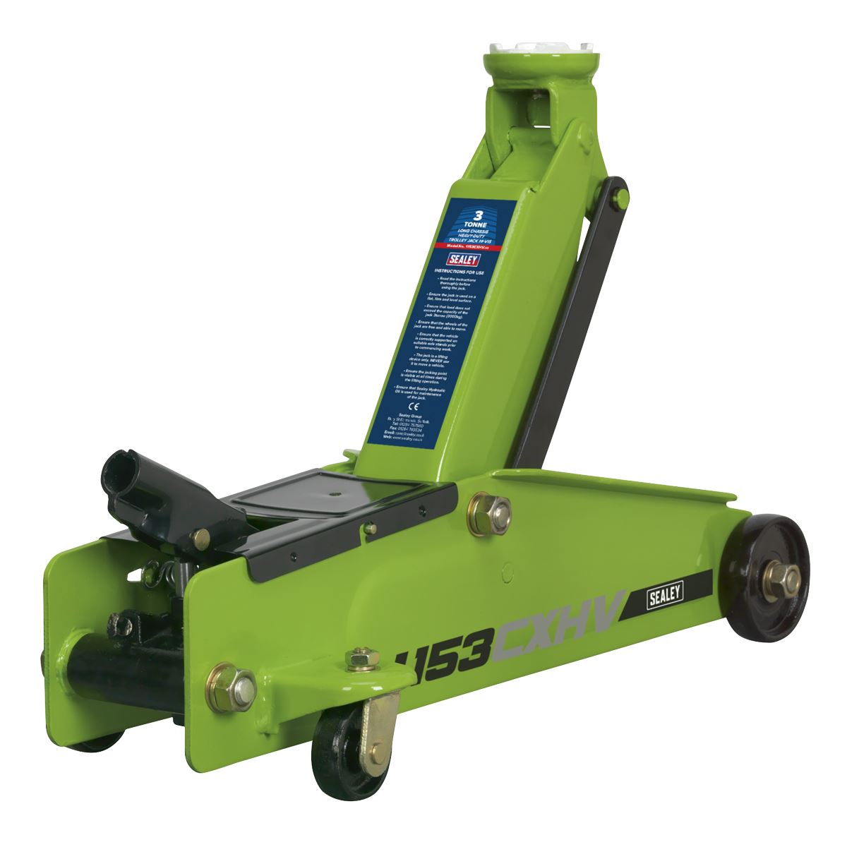 Sealey Long Reach Heavy-Duty Trolley Jack 3 Tonne - Green