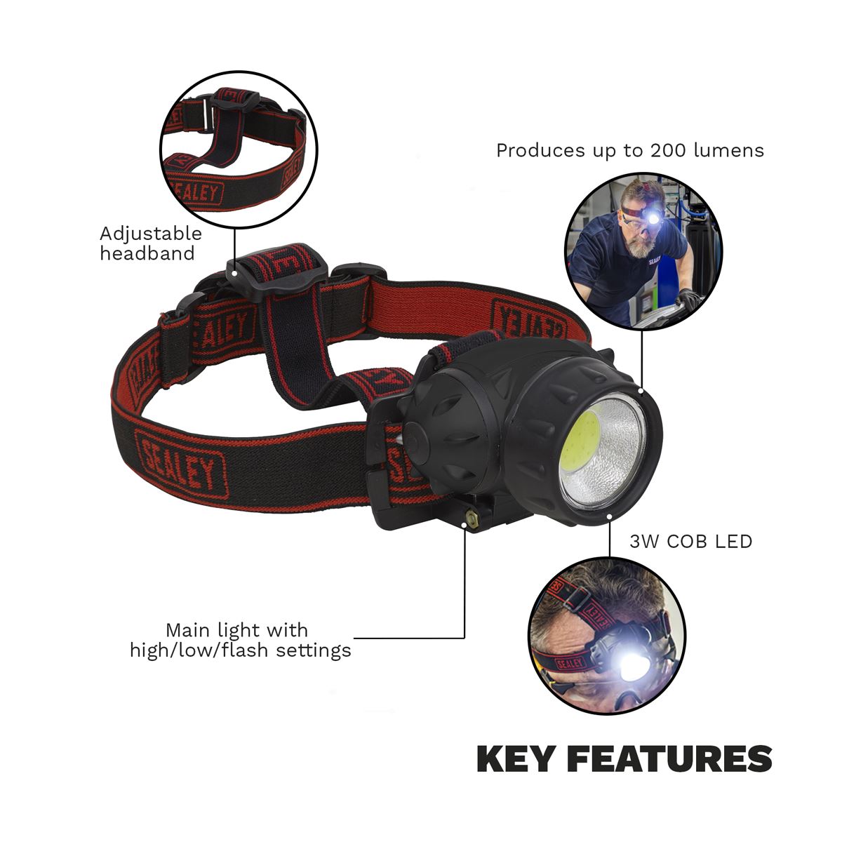 Sealey Head Torch 3W COB LED