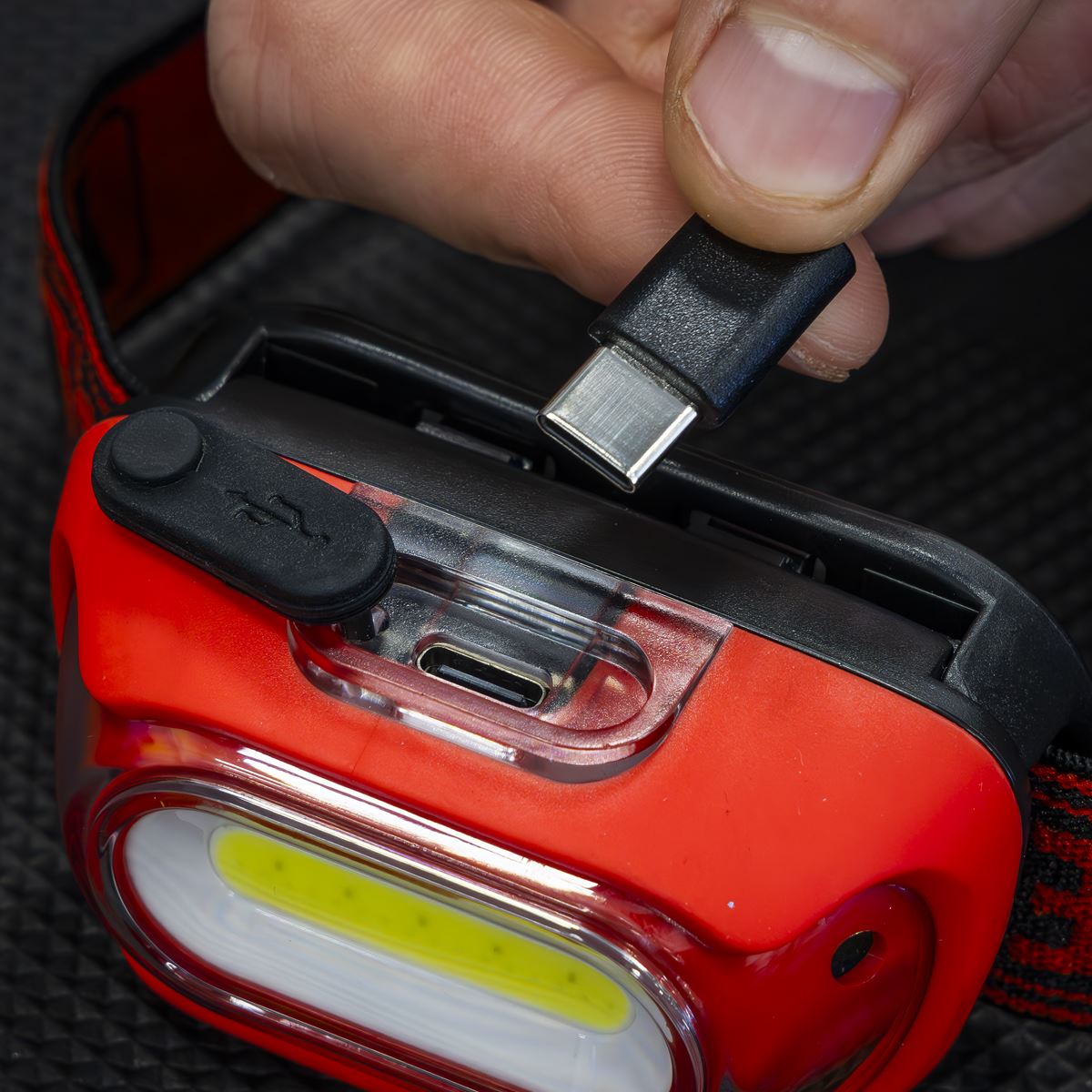 Sealey Rechargeable Head Torch with Auto-Sensor 8W COB LED - Red 