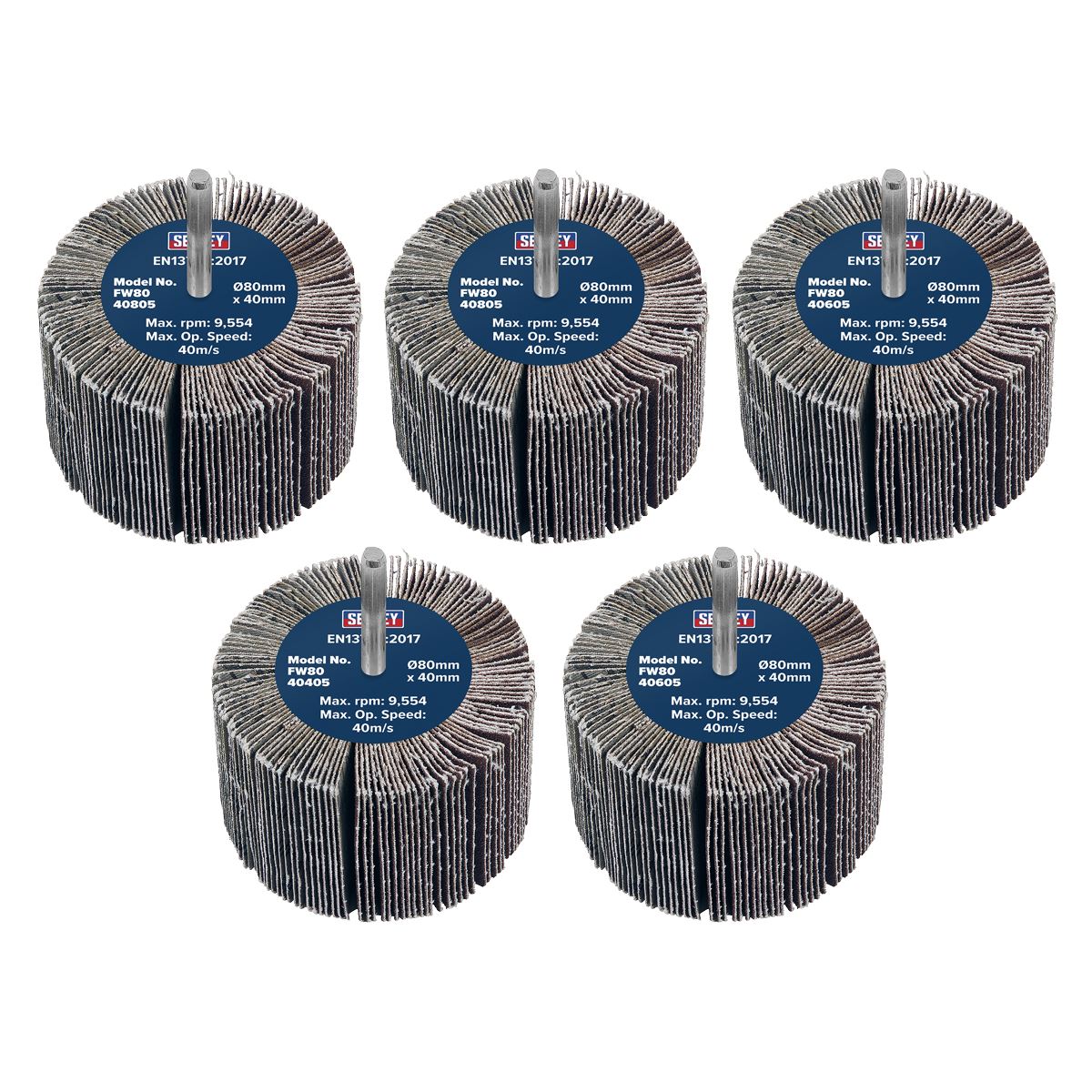 Sealey Abrasive Flap Wheel Ø80 x 40mm Ø6mm Shaft Assorted Grit - Pack of 5 