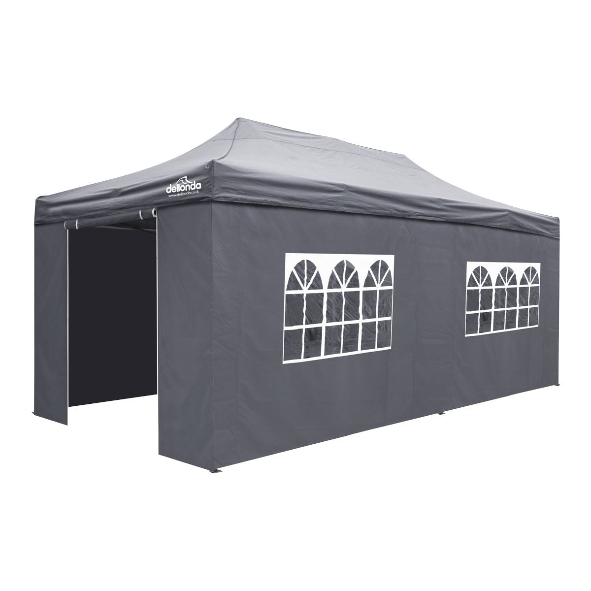 Dellonda Premium 3x6m Pop-Up Gazebo & Side Walls, PVC Coated, Water Resistant Fabric with Carry Bag, Rope, Stakes & Weight Bags - Grey