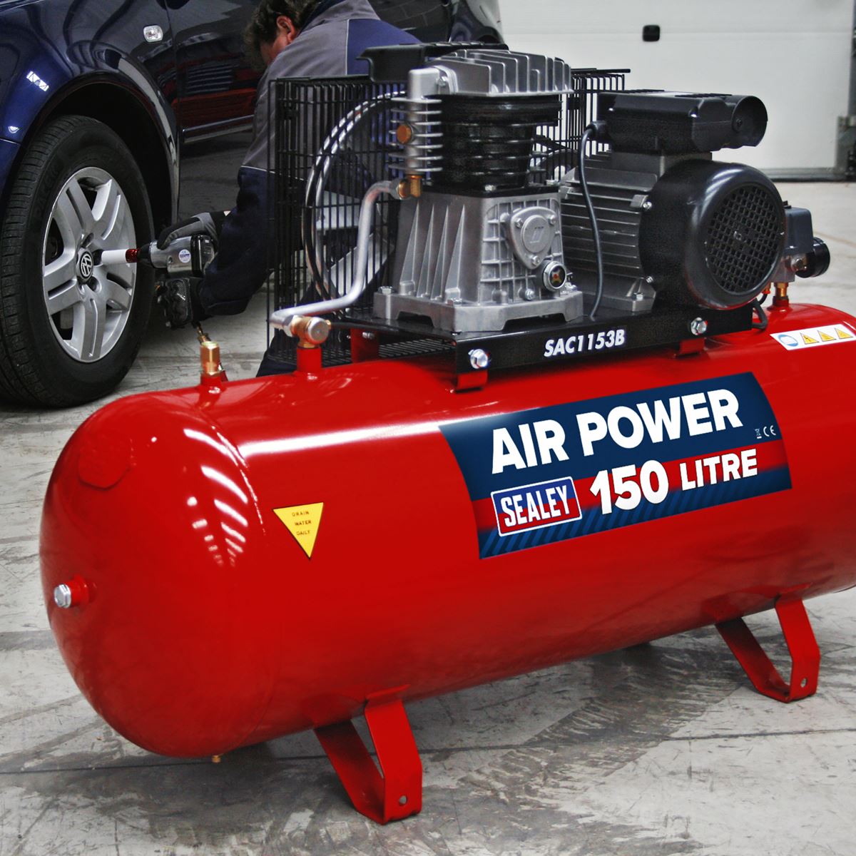 Sealey 150L Belt Drive Air Compressor with Cast Cylinders 3hp