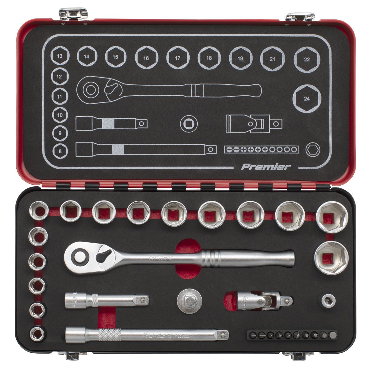 Sealey Socket Set 3/8" Drive Premier Platinum Series Vehicle Ratchet Wrench 31pc