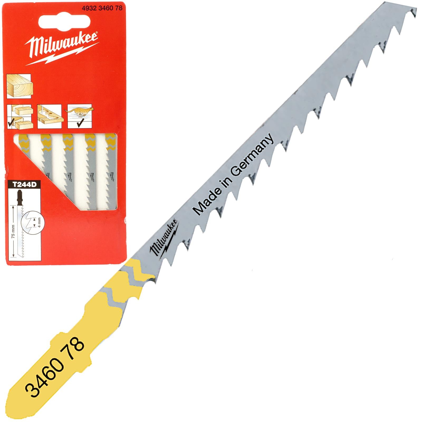 Milwaukee Jigsaw Blades for Wood 5 Pack Curved Cutting Blade 75mm x 4mm T244D