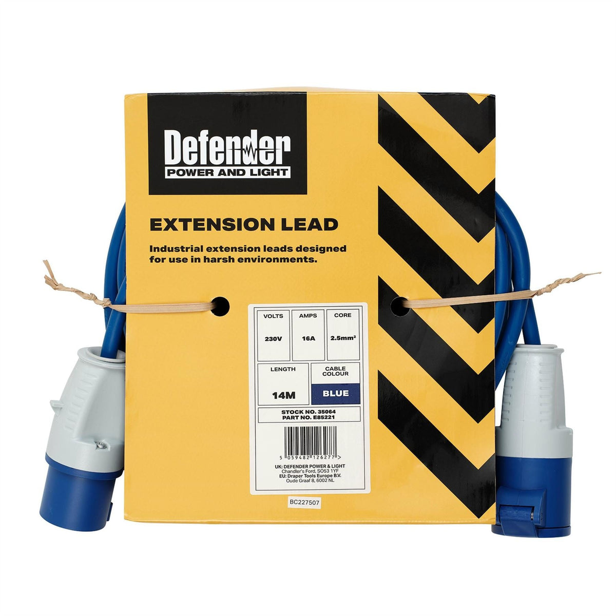 Defender E85221 230V Extension Lead Blue 2.5mm² 16A 14m 35064  White Rose Tools