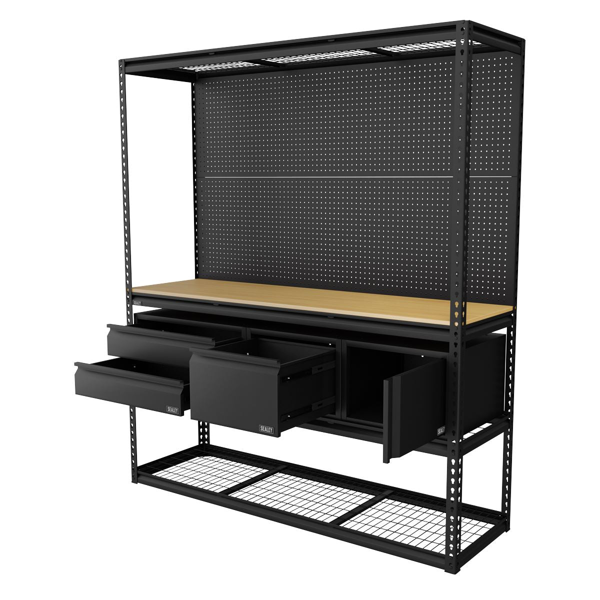 Sealey Heavy-Duty Modular Workbench & Racking Kit with 3 Storage Units  White Rose Tools