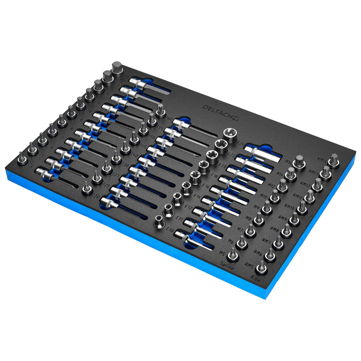Bunker Torx Hexagon E-Torx Multi-Tooth/Spline Ribe Socket Set 1/2" Sq. Dr. in EVA Foam Inlay 29449  White Rose Tools