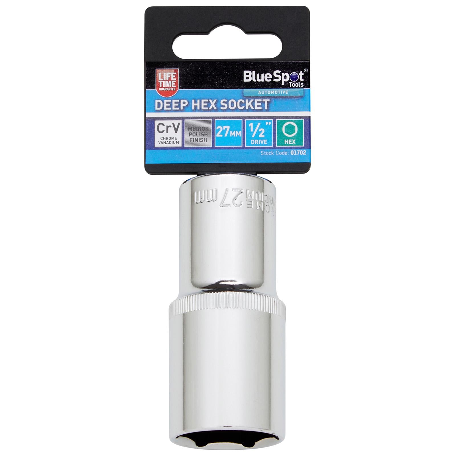 BlueSpot Deep Socket 1/2" Drive 6 Point Hex Chrome Individual 8-32mm - Choose Size  White Rose Tools