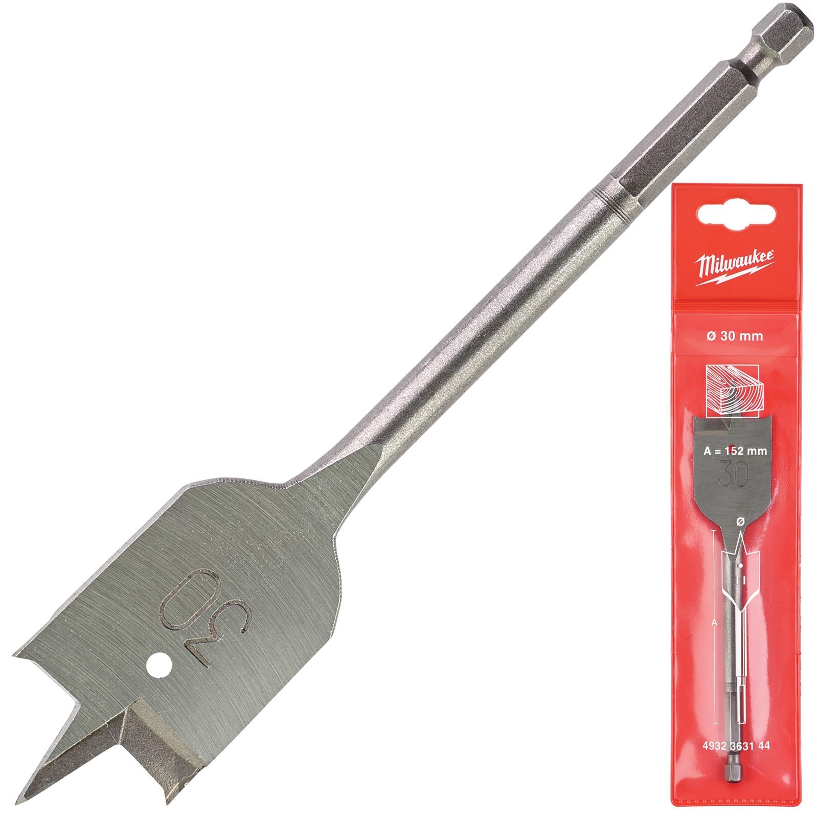 Milwaukee Flat Wood Boring Drill Bits 152mm Length 1/4" Hex Shank 