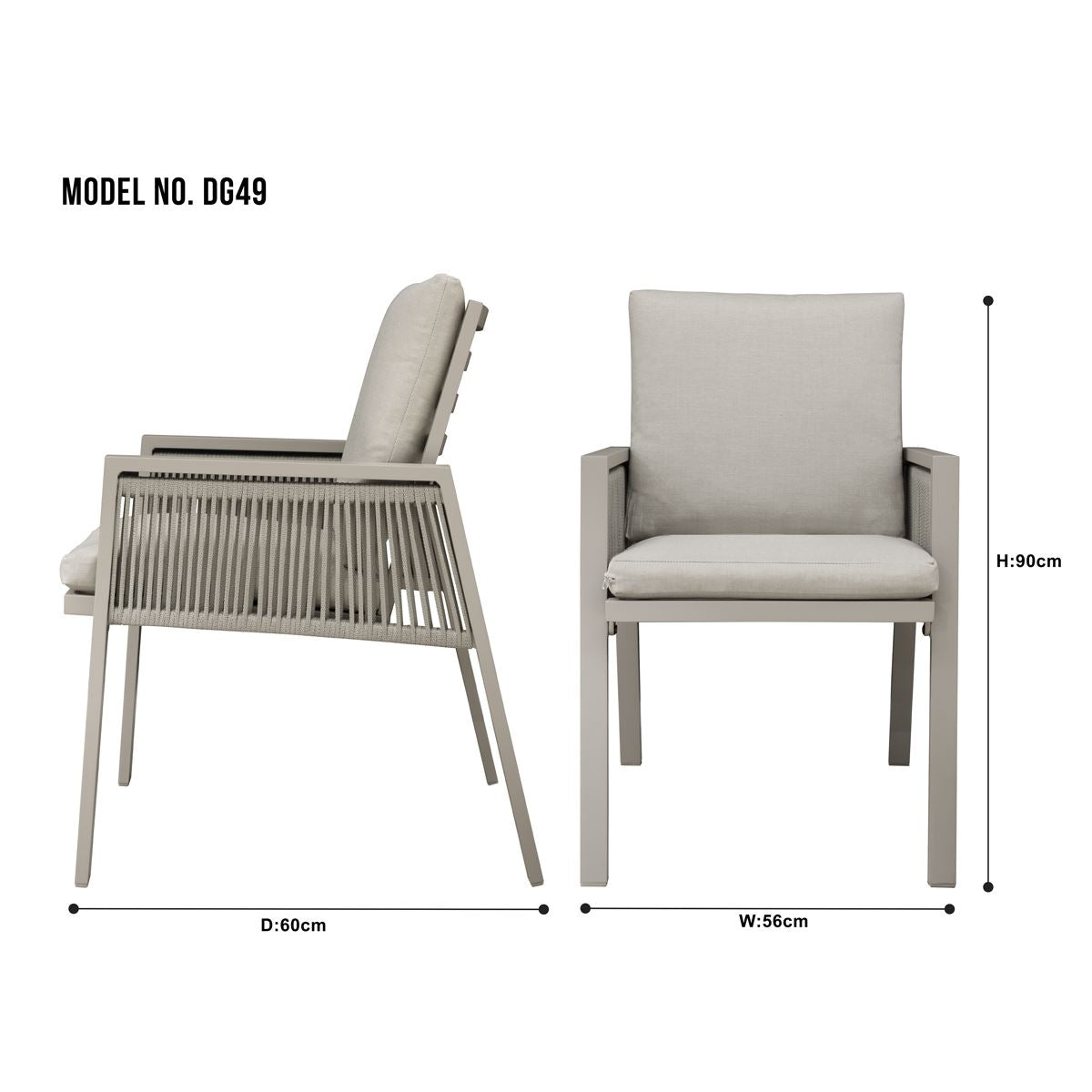 Dellonda Fusion Garden/Patio Aluminium Dining Chair with Armrests, Set of 4, Light Grey - DG50