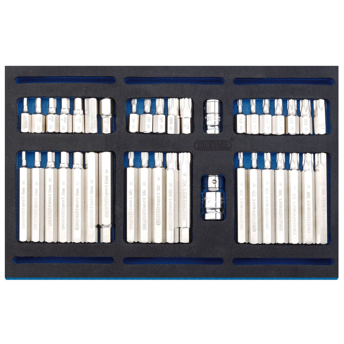 Draper Screwdriver Insert Bit Set in 1/4 Drawer EVA Insert Tray (40 Piece) 63515  White Rose Tools
