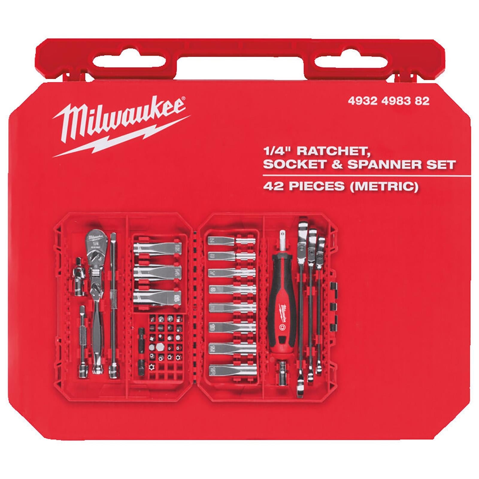 Milwaukee 1/4" Drive Ratchet Spanner Deep Socket Set Metric In PACKOUT Compatible Box 43pc  White Rose Tools