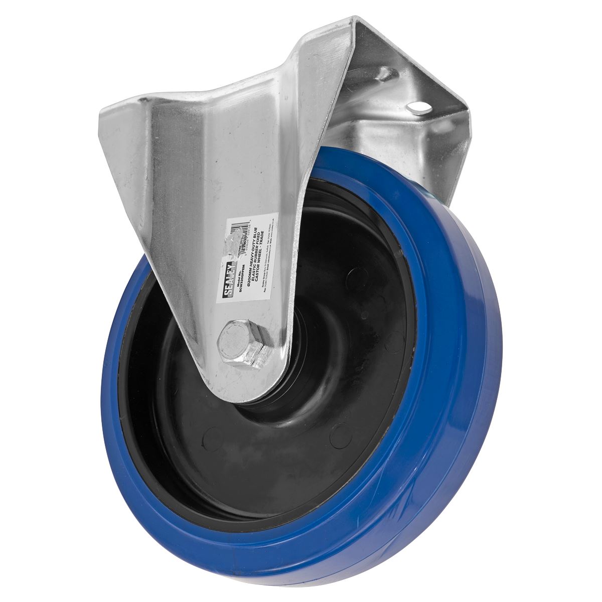 Sealey Heavy-Duty Blue Elastic Rubber Fixed Castor Wheel Ø200mm - Trade