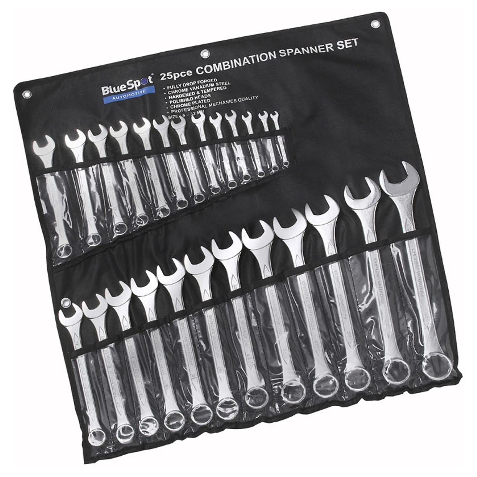 BlueSpot Combination Spanner Set in Roll Metric 6-32mm 25 Piece