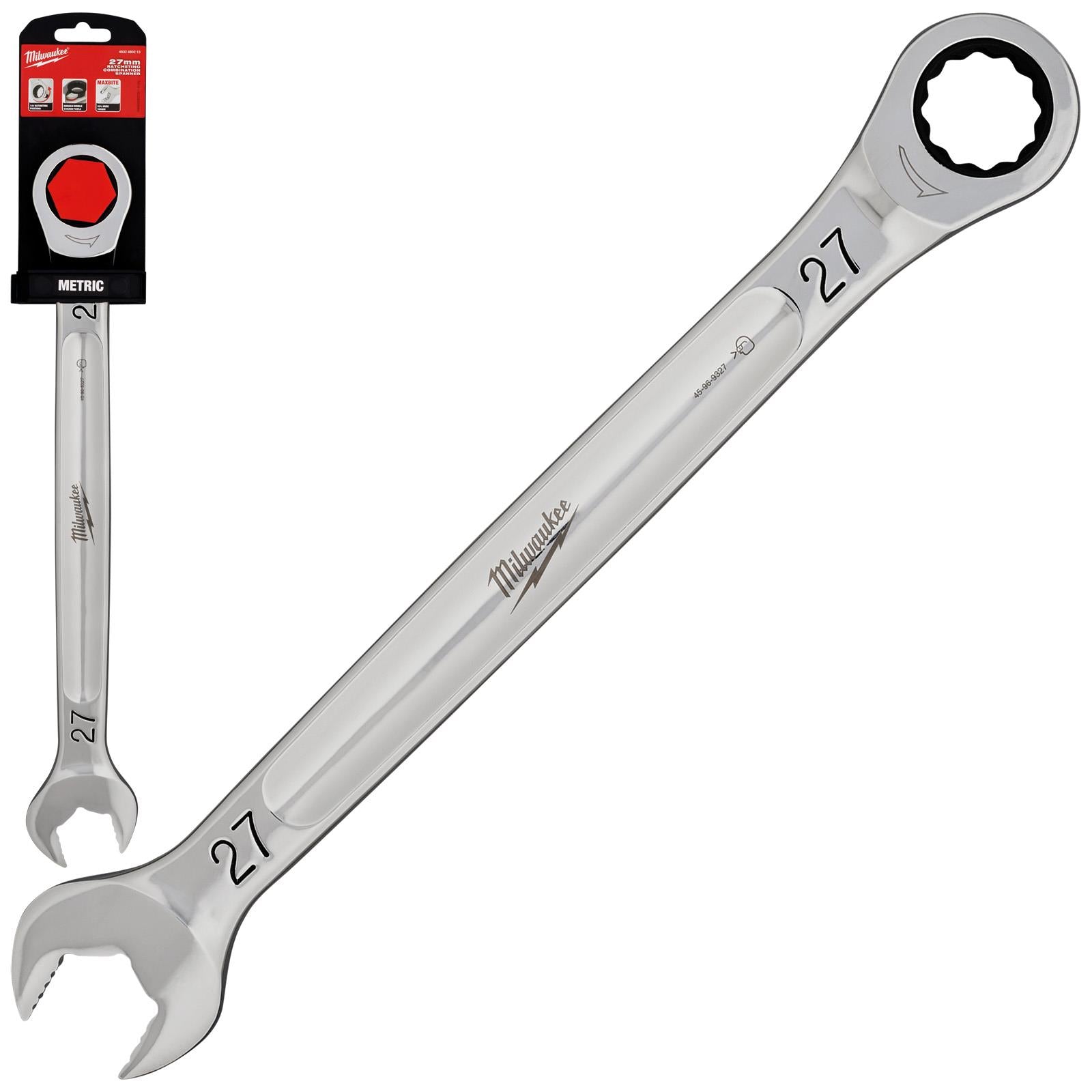 Milwaukee Ratchet Combination Spanners MAX BITE Fixed Head Open End Ring - Choose Size