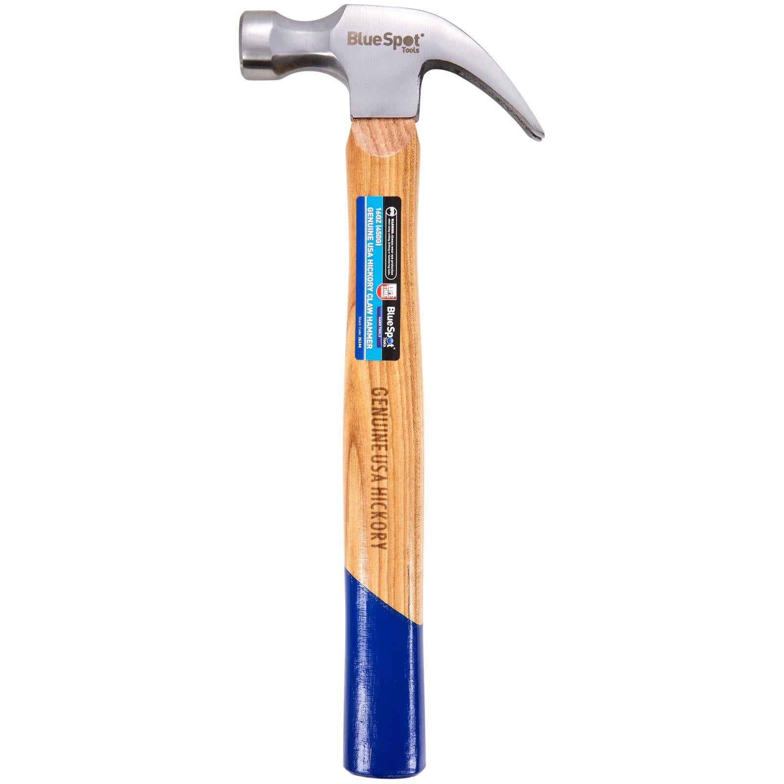 BlueSpot Genuine Hickory Claw Hammer 16oz 450g