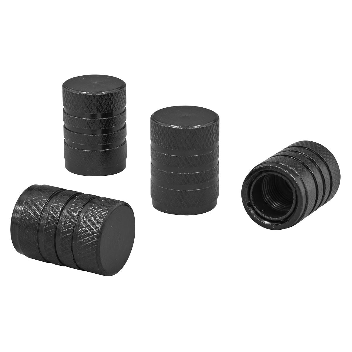 Sealey Aluminium Valve Cap 4pc - Black Anodised