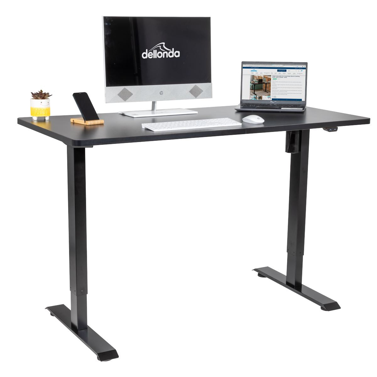 Dellonda Black Electric Height Adjustable Standing Desk, Quiet, Home Office, 1400x700mm