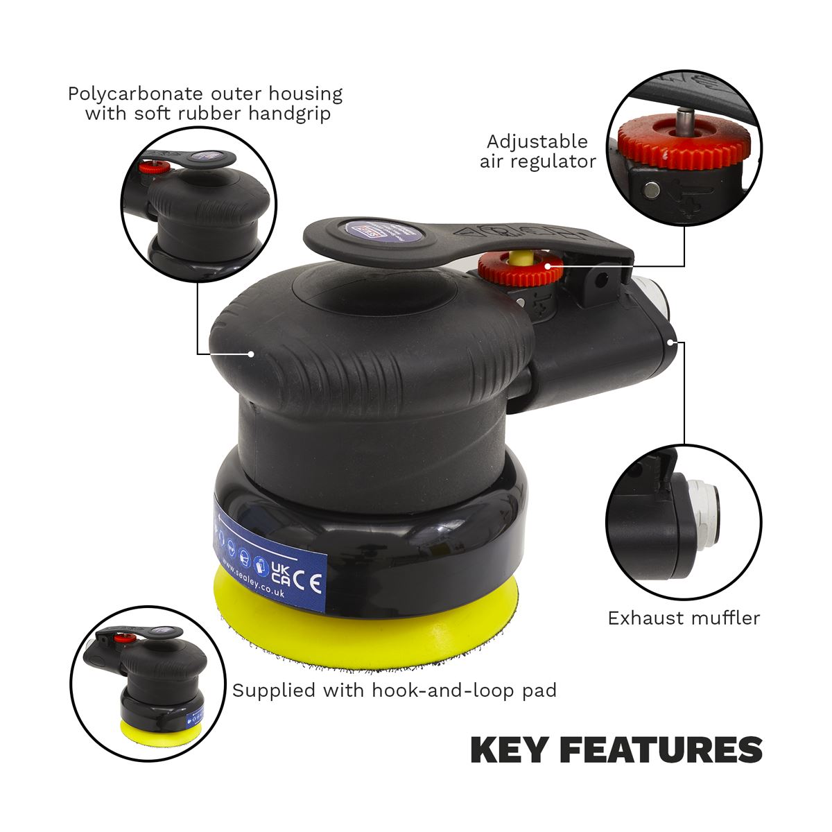 Sealey Premier Air Palm Orbital Sander Ø75mm 