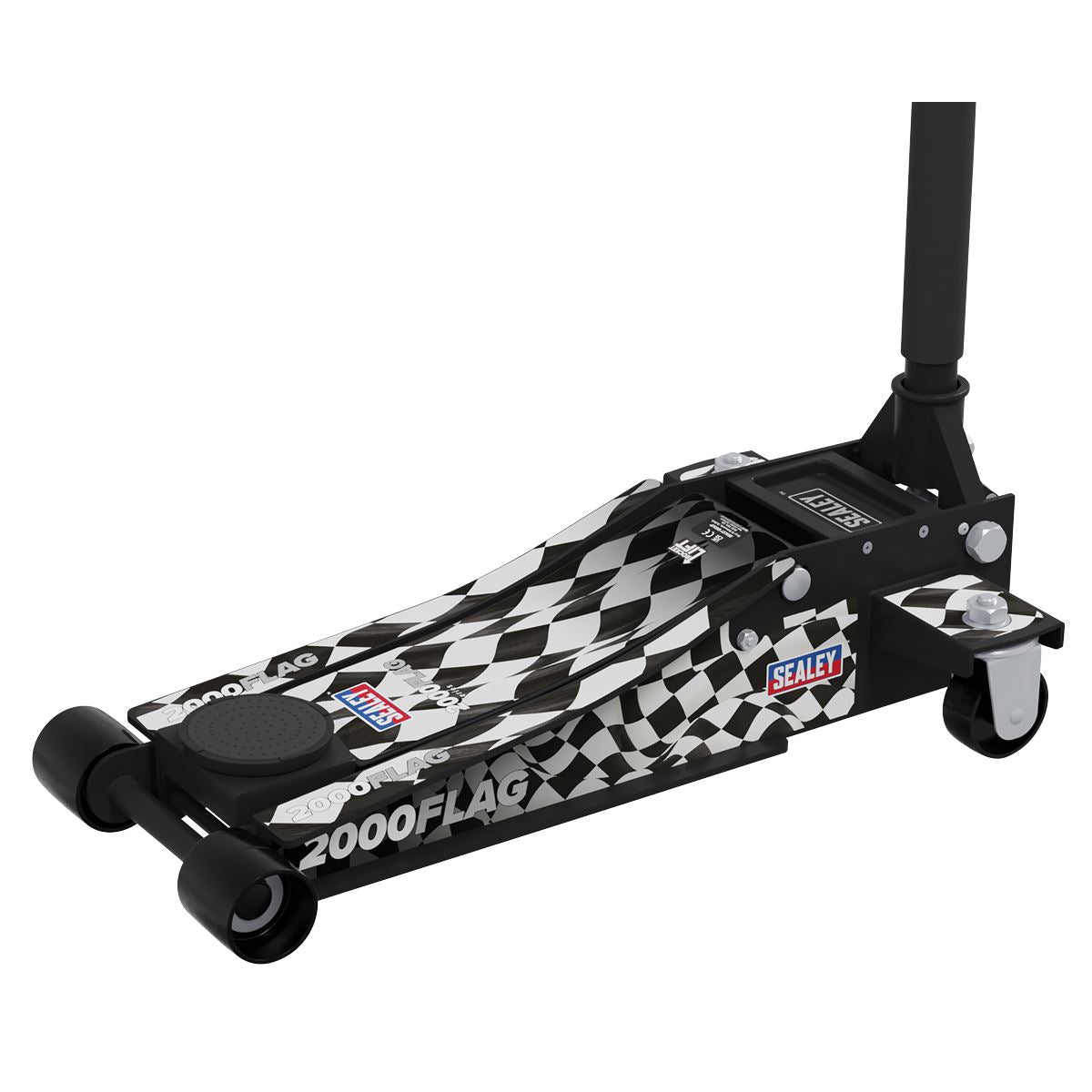 Sealey Low Entry Custom Design Trolley Jack with Rocket Lift 2 Tonne - Black  White Rose Tools