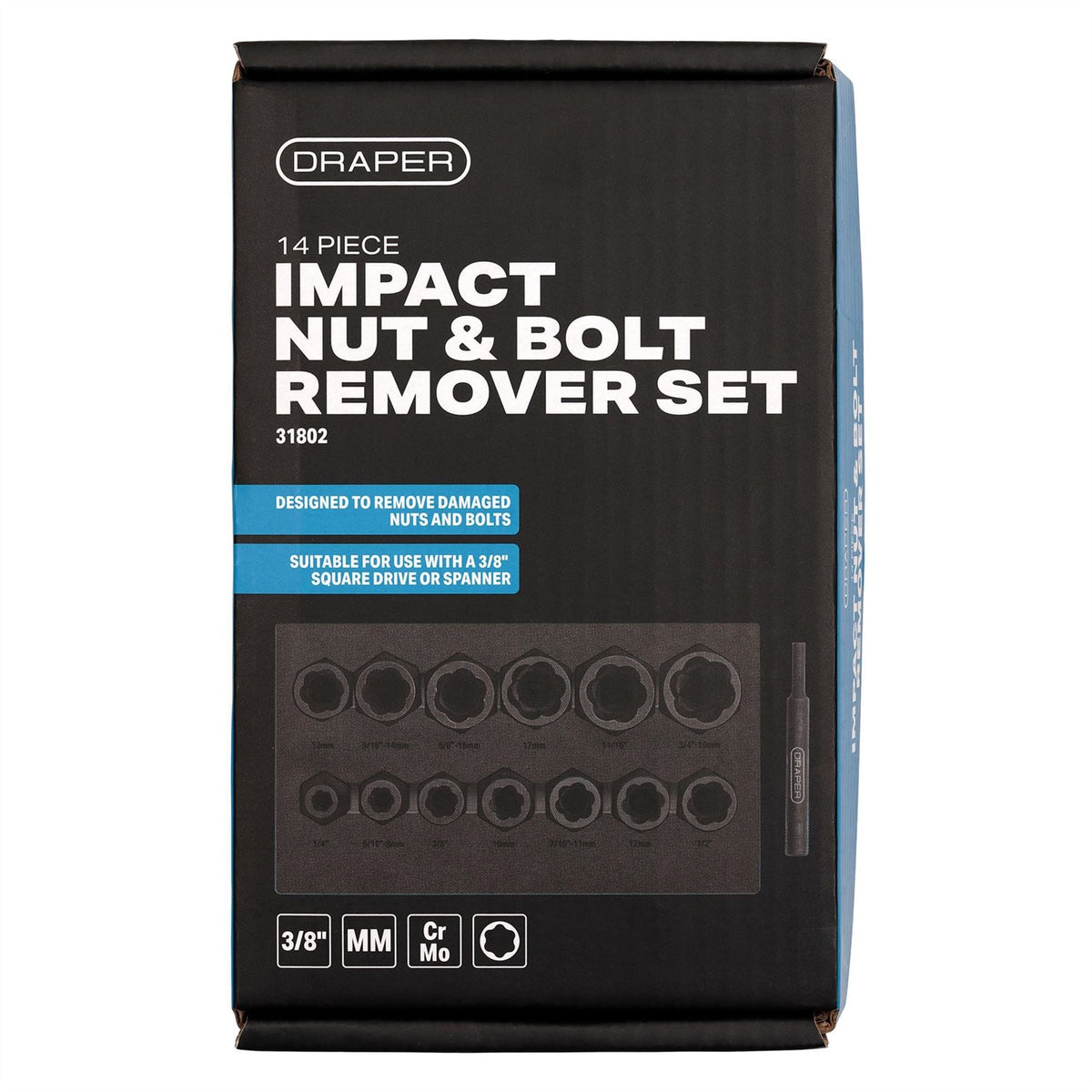 Draper Impact Nut and Bolt Remover Set (14 Piece) 31802  White Rose Tools