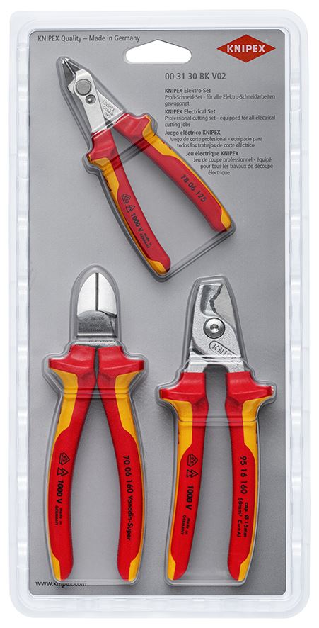 KNIPEX Electrical Cutting Pliers Set VDE for Electricians 3 Pieces 00 31 30 BK V02