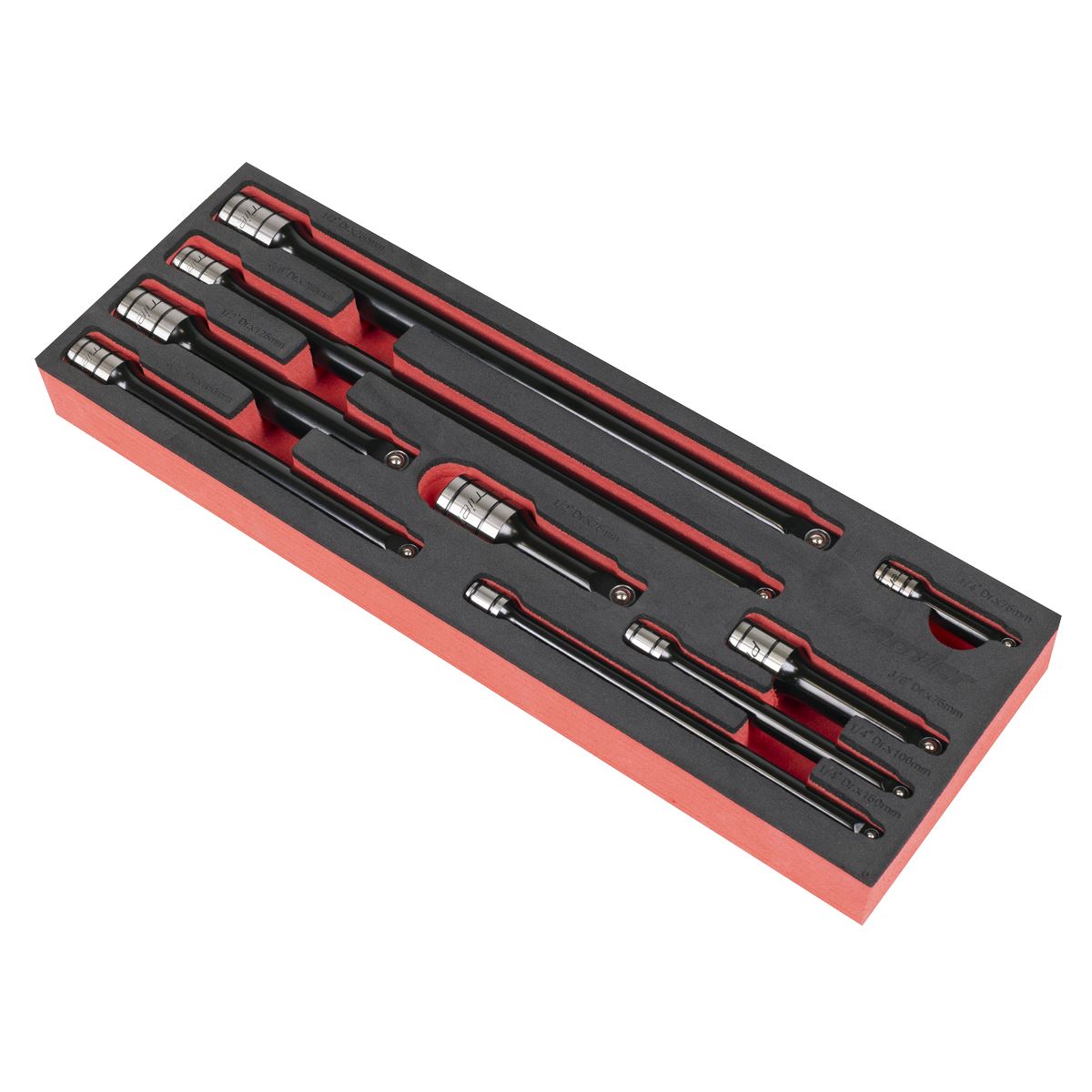 Sealey Premier Black Premier Black Wobble/Rigid Extension Bar Set 1/4", 3/8" & 1/2"Sq Drive 9pc - Premier Black  White Rose Tools