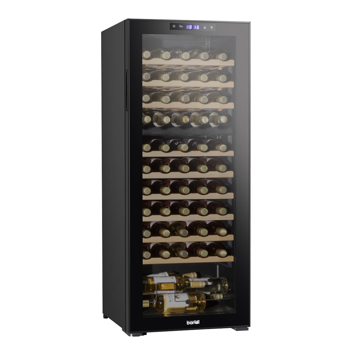 Baridi 55 Bottle Dual Zone Wine Cooler, Fridge with Digital Touchscreen Controls, Wooden Shelves & LED Light, Black