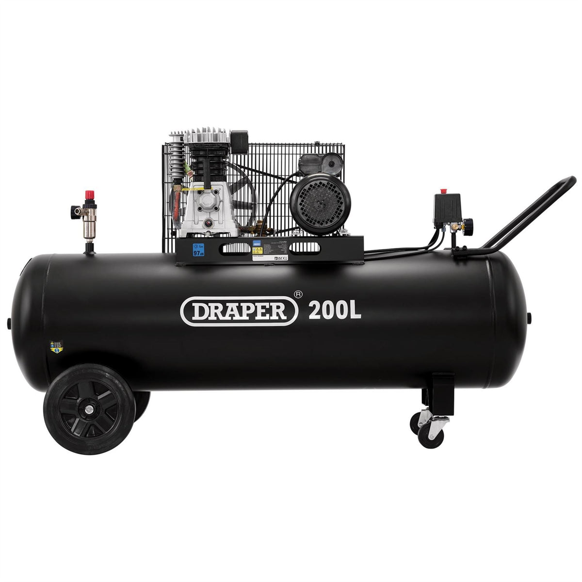 Draper 230V 200L Belt-Driven Air Compressor 2.2kW/3hp  55315  White Rose Tools