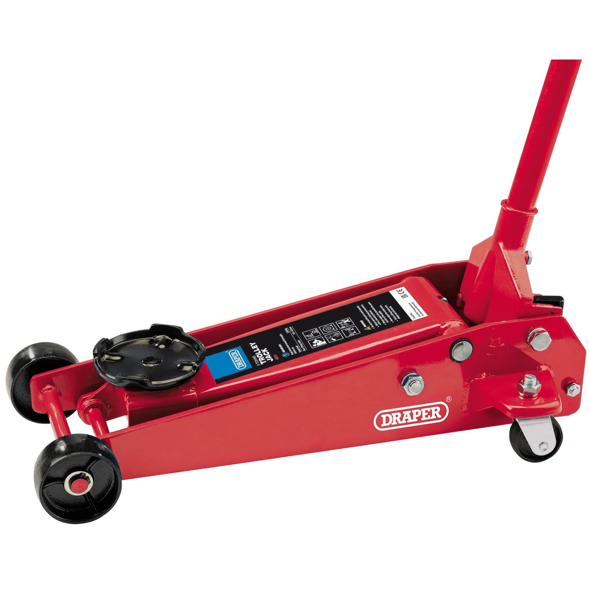 Draper Heavy Duty Garage Trolley Jack 3 Tonne Red 60977  White Rose Tools