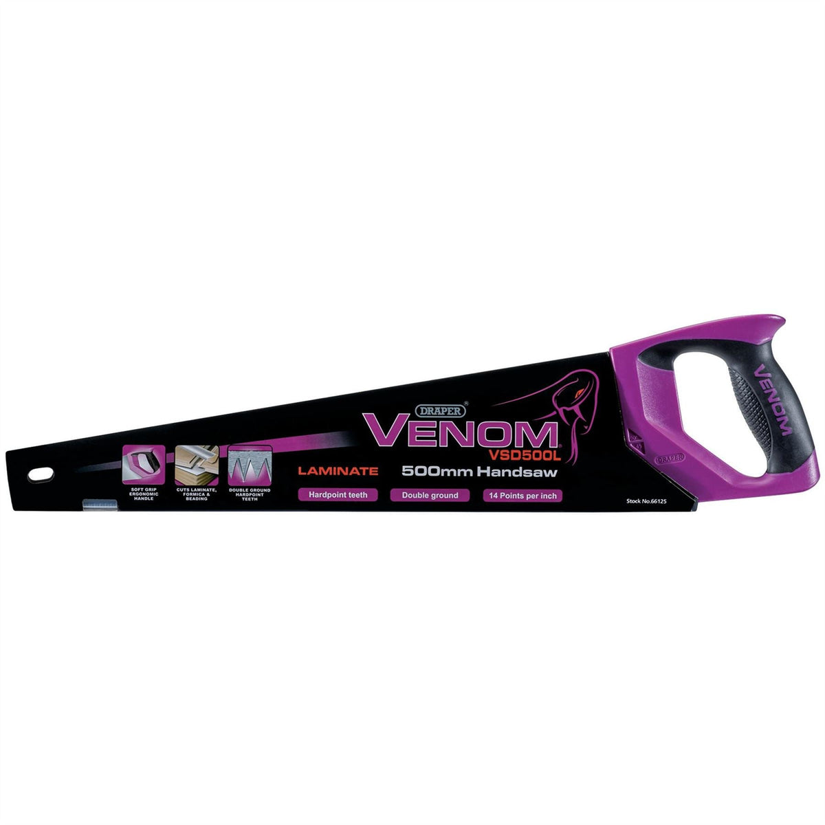 Draper Venom® Double Ground Laminate Saw 500mm 13tpi/14ppi 66125  White Rose Tools