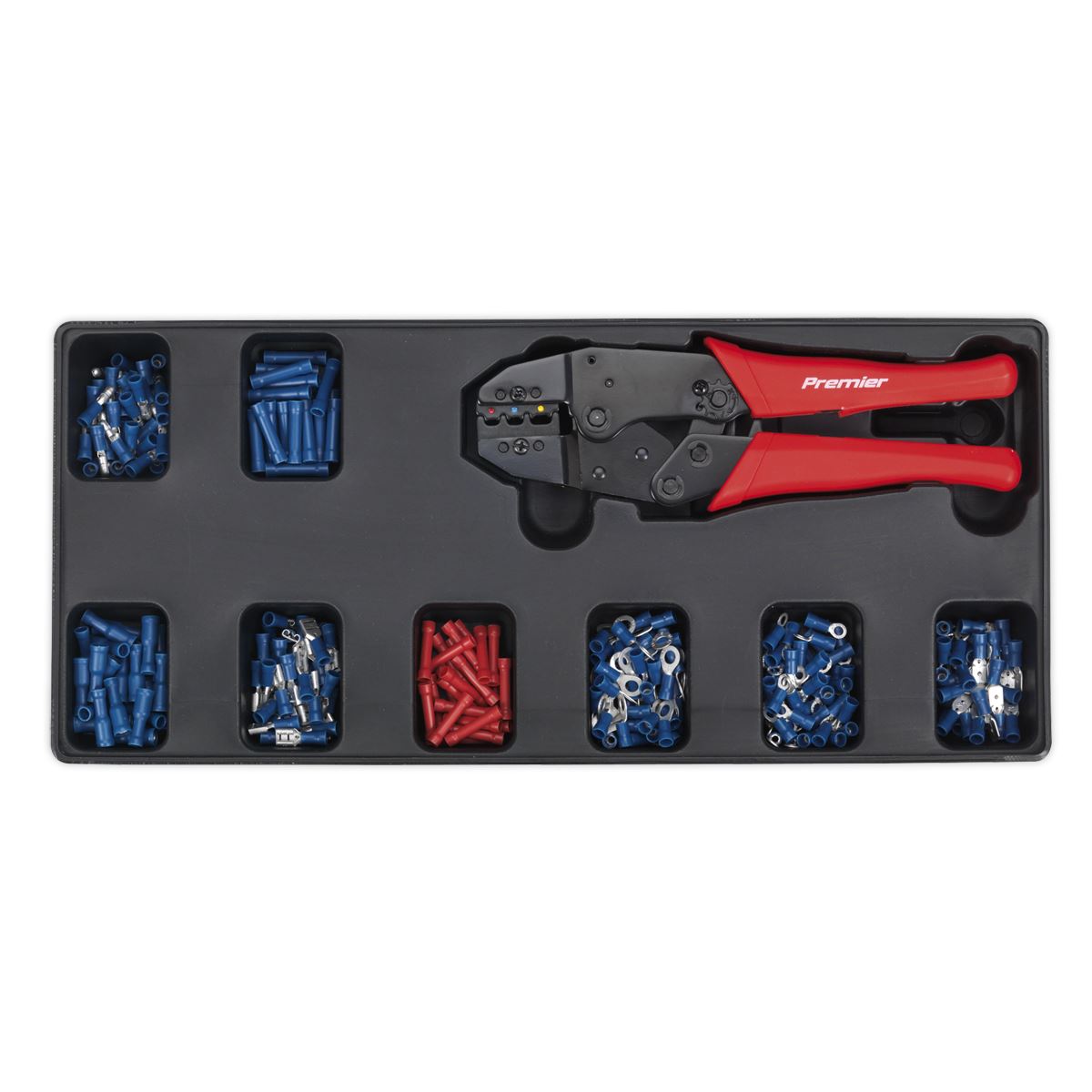 Sealey Premier Tool Tray with Ratchet Crimper & 325 Assorted Insulated Terminal Set 