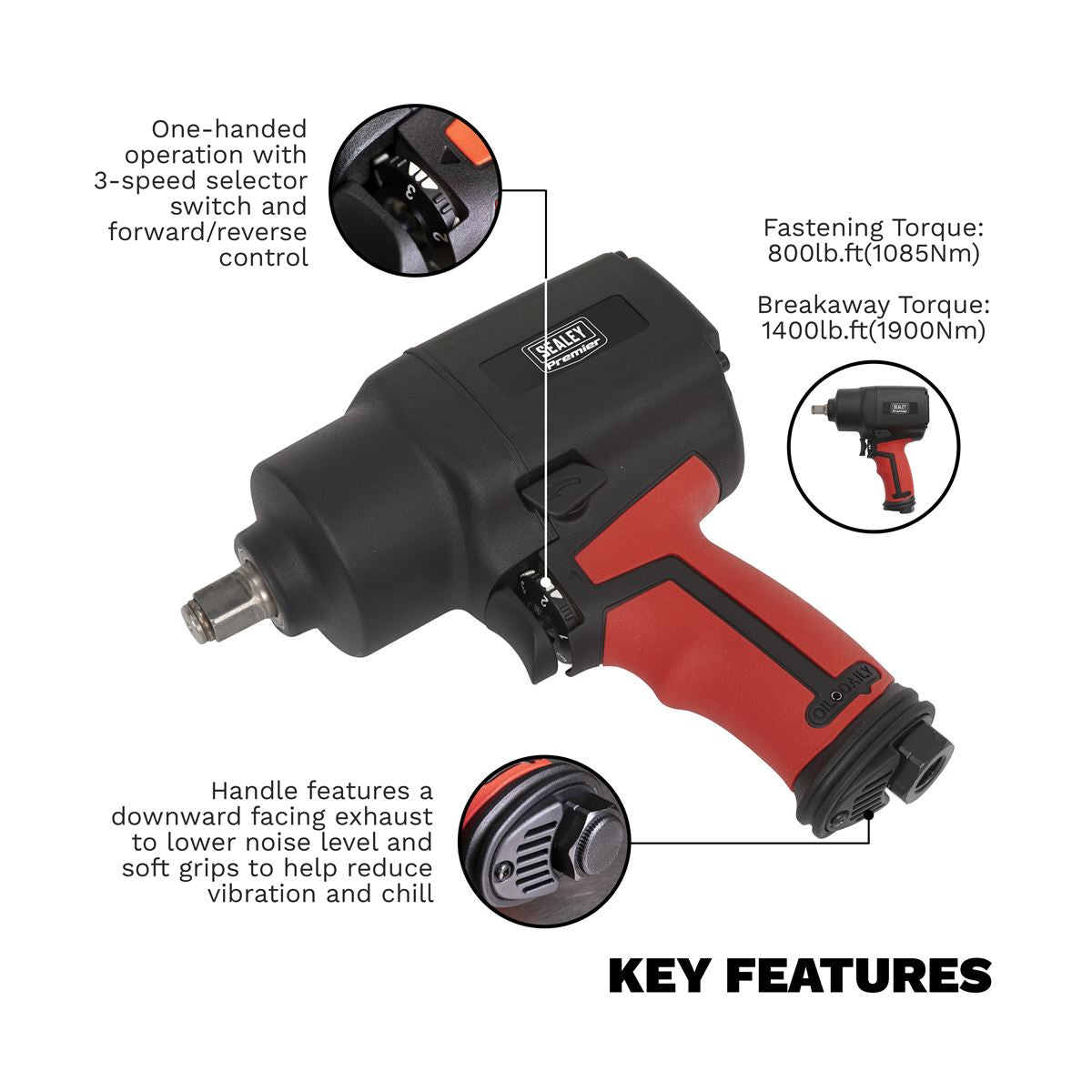 Sealey Premier Air Impact Wrench 1/2"Sq Drive Twin Hammer 