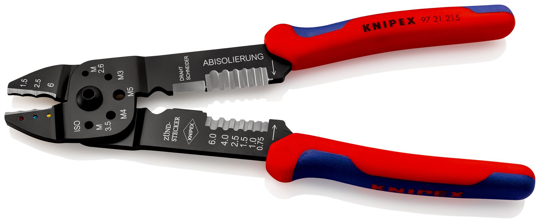 KNIPEX Crimping Pliers Wire Strippers for Insulated Terminals 230mm Multi Component Grips 97 21 215