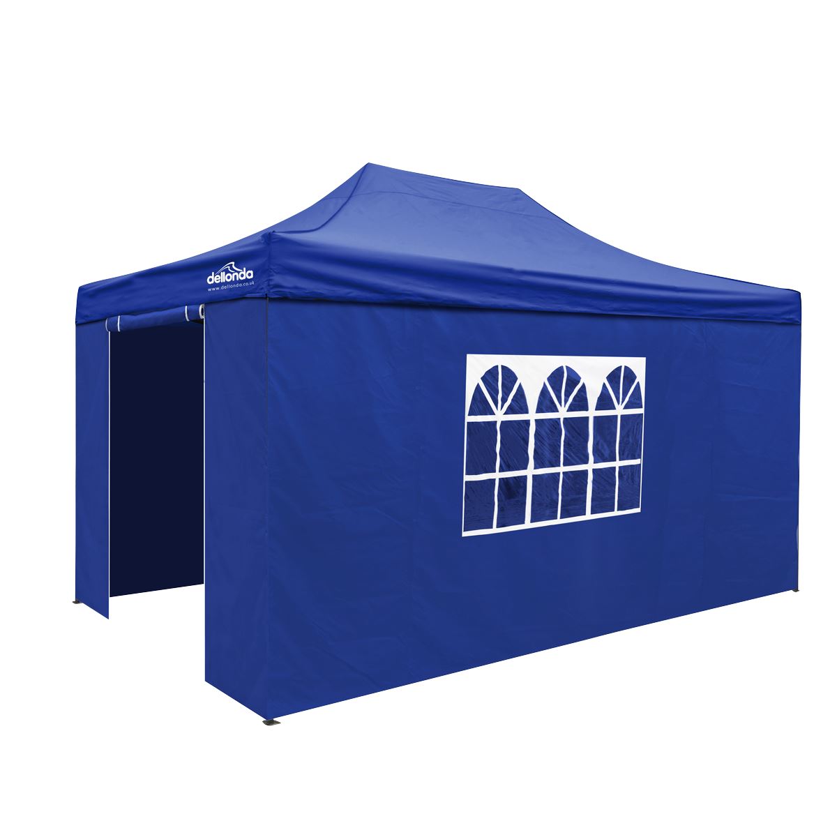 Dellonda Premium 3x4.5m Pop-Up Gazebo & Side Walls, PVC Coated, Water Resistant Fabric with Carry Bag, Rope, Stakes & Weight Bags - Blue