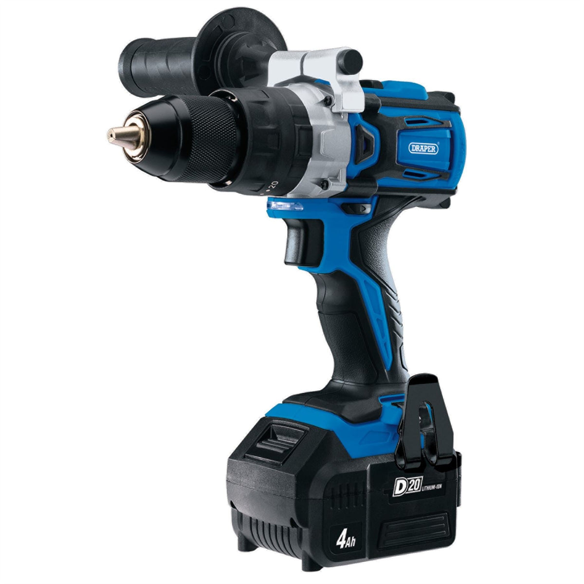 Draper D20 20V Brushless Combi Drill 1 x 4.0Ah Battery 1 x Fast Charger 79894  White Rose Tools